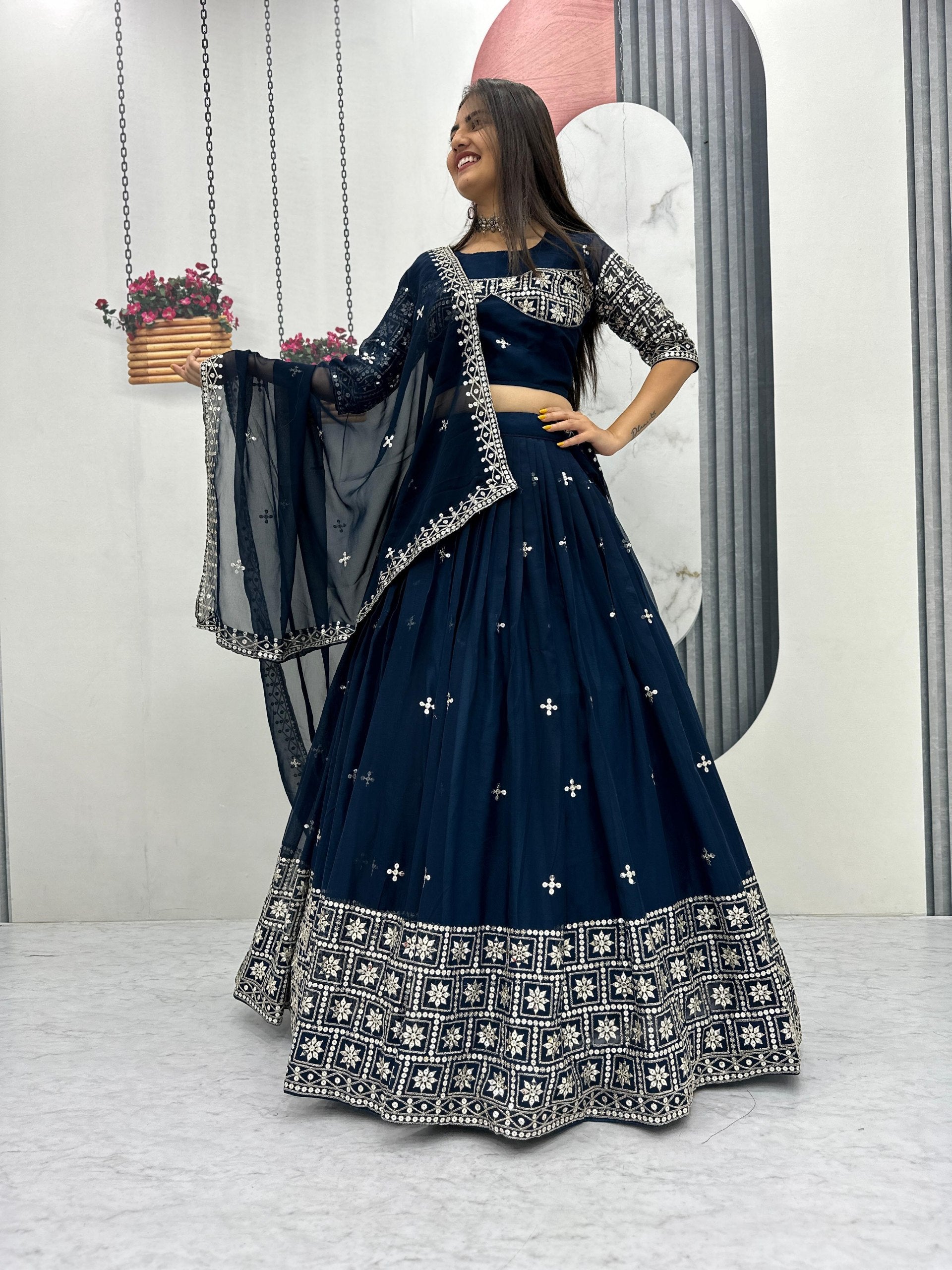 Fox Georgette Heavy Embroidered Lehenga Choli with Dupatta
