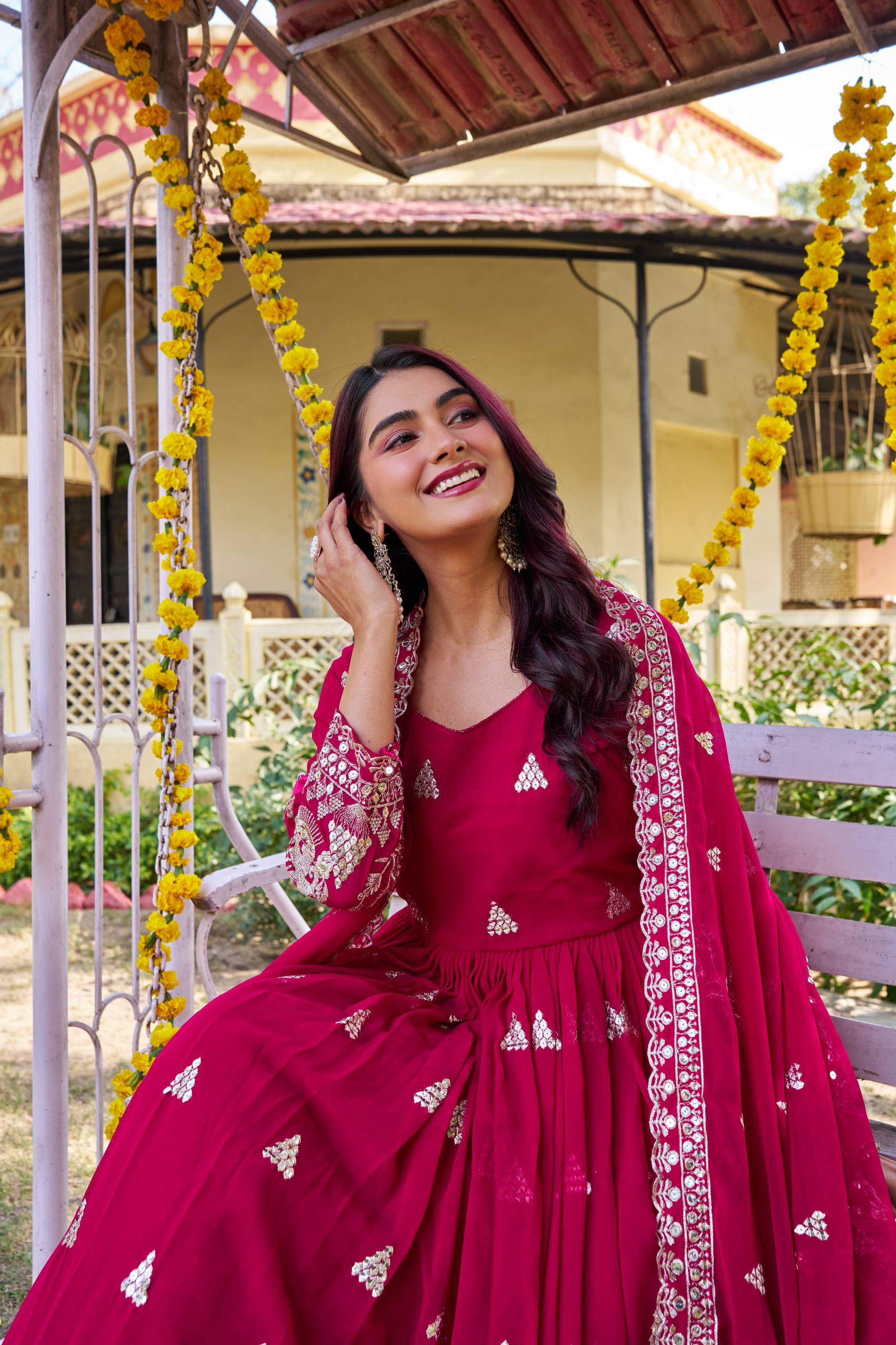 Heavy Designer Fox Georgette Gown with 7mm Sequence Embroidered Dupatta