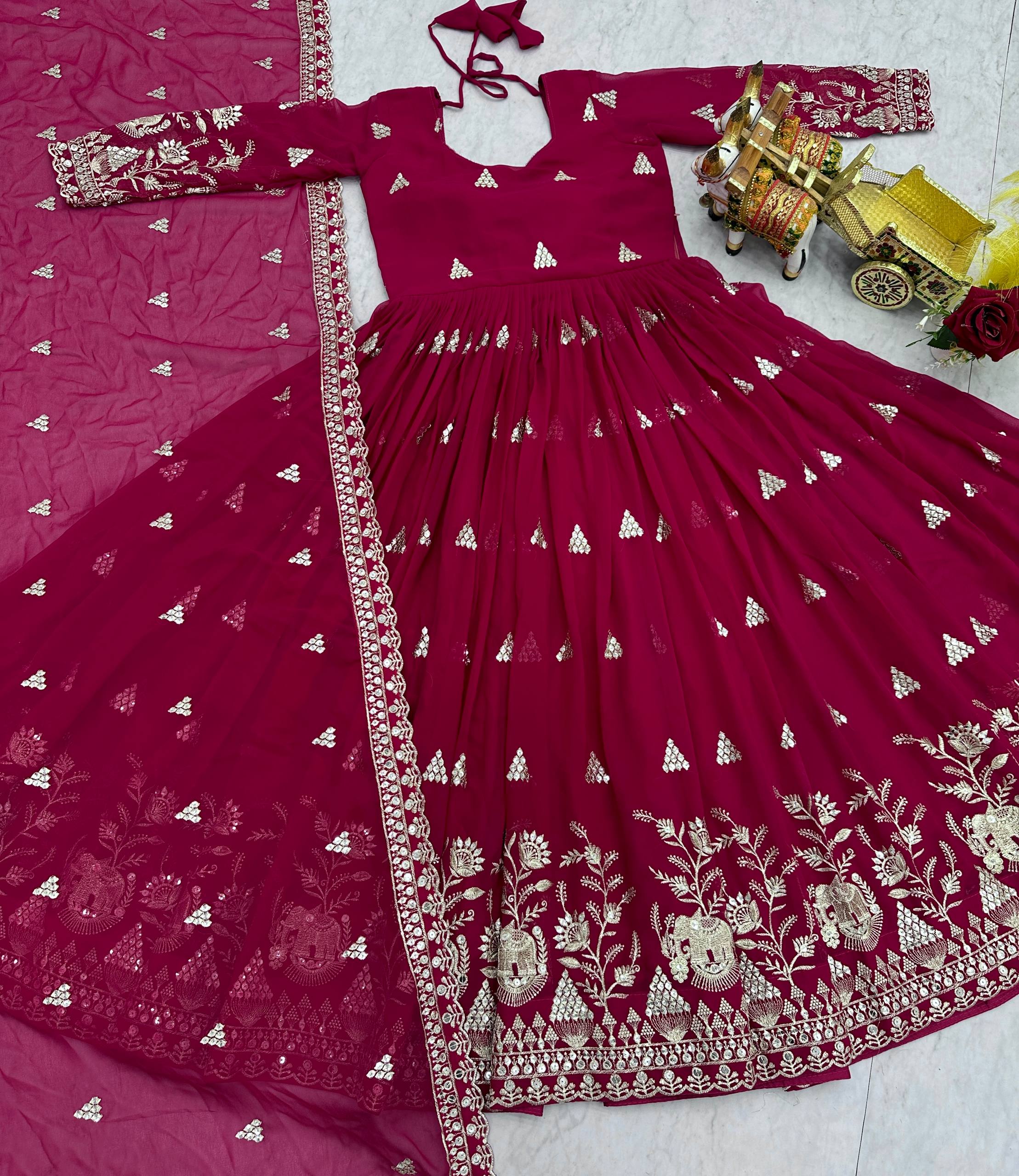 Heavy Designer Fox Georgette Gown with 7mm Sequence Embroidered Dupatta