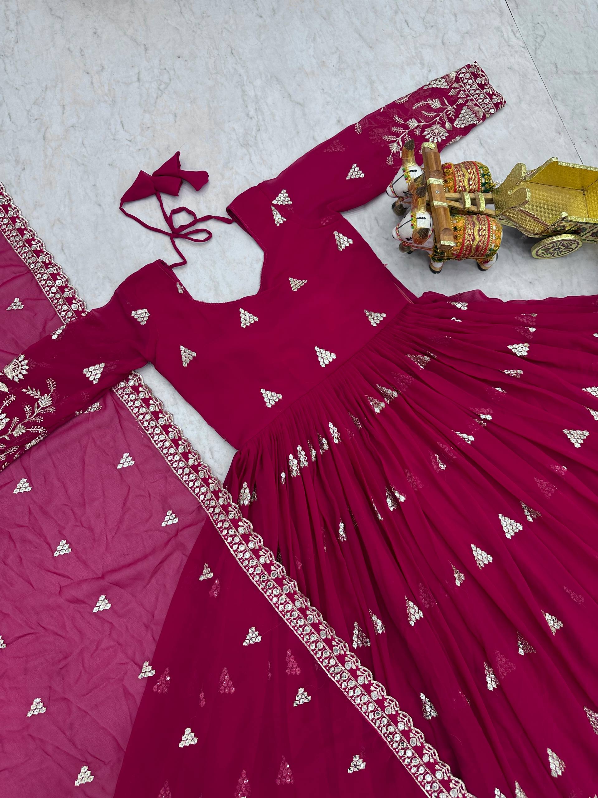 Heavy Designer Fox Georgette Gown with 7mm Sequence Embroidered Dupatta