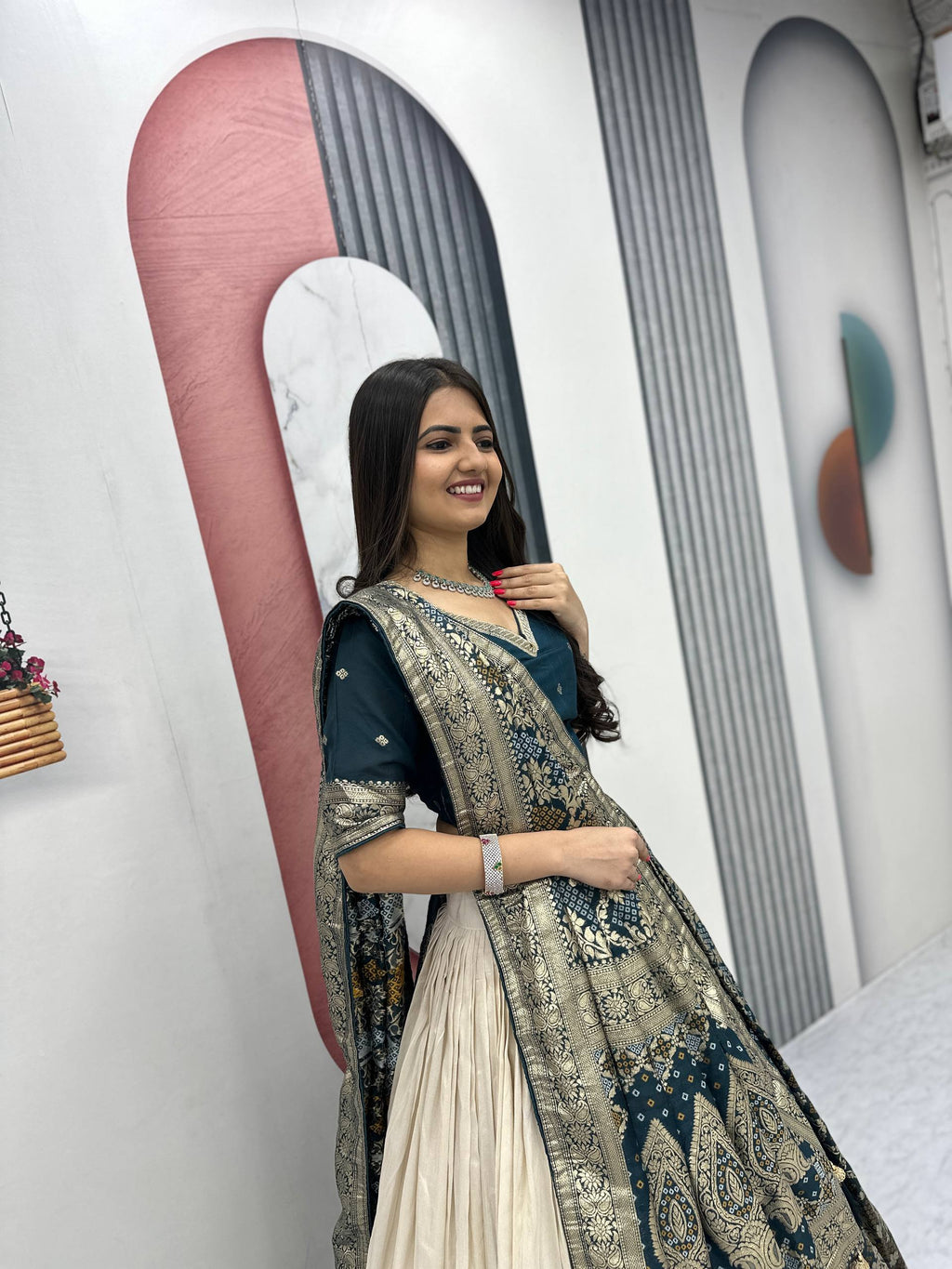 Lehenga Saree Set with Jacquard Silk Blouse and Pure Simar Silk Lehenga
