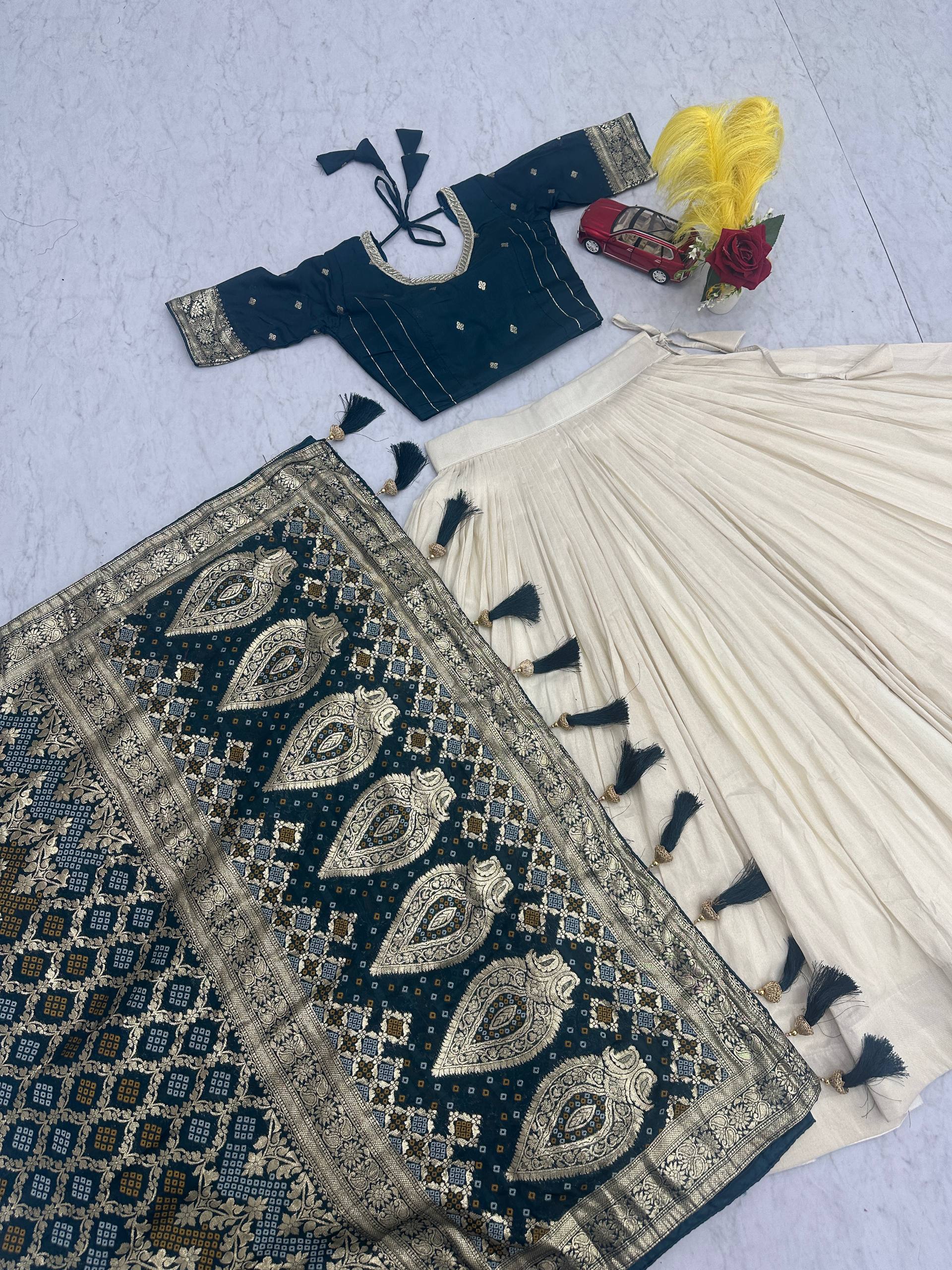Lehenga Saree Set with Jacquard Silk Blouse and Pure Simar Silk Lehenga