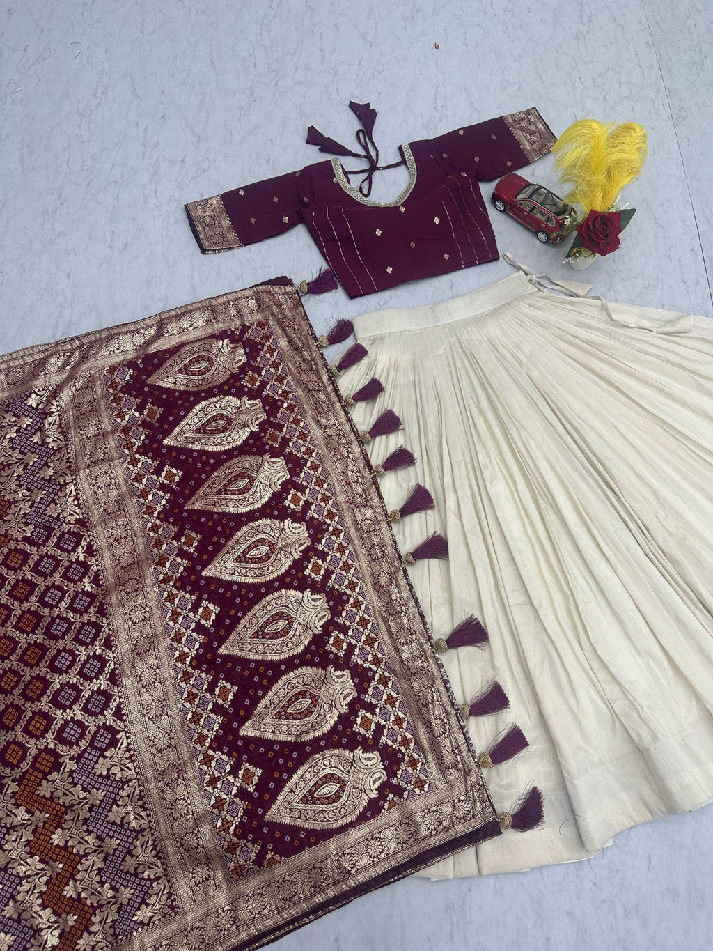 Lehenga Saree Set with Jacquard Silk Blouse and Pure Simar Silk Lehenga