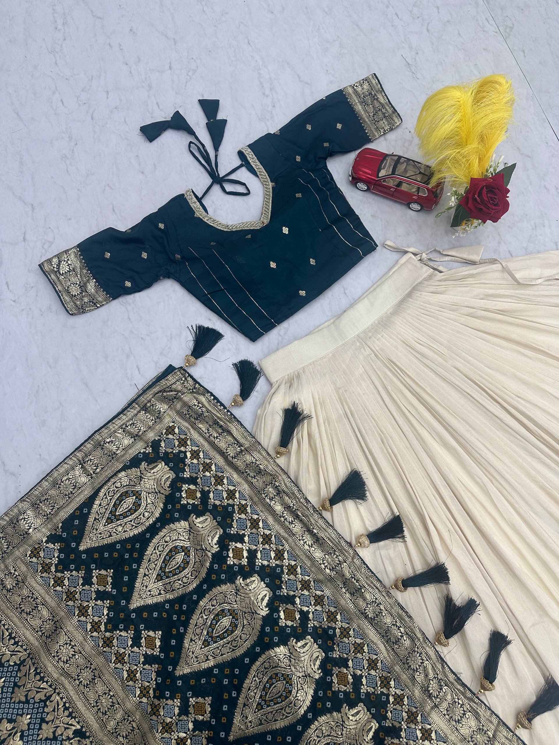 Designer Lehenga Saree Set with Jacquard Silk Blouse and Pure Simar Silk Lehenga