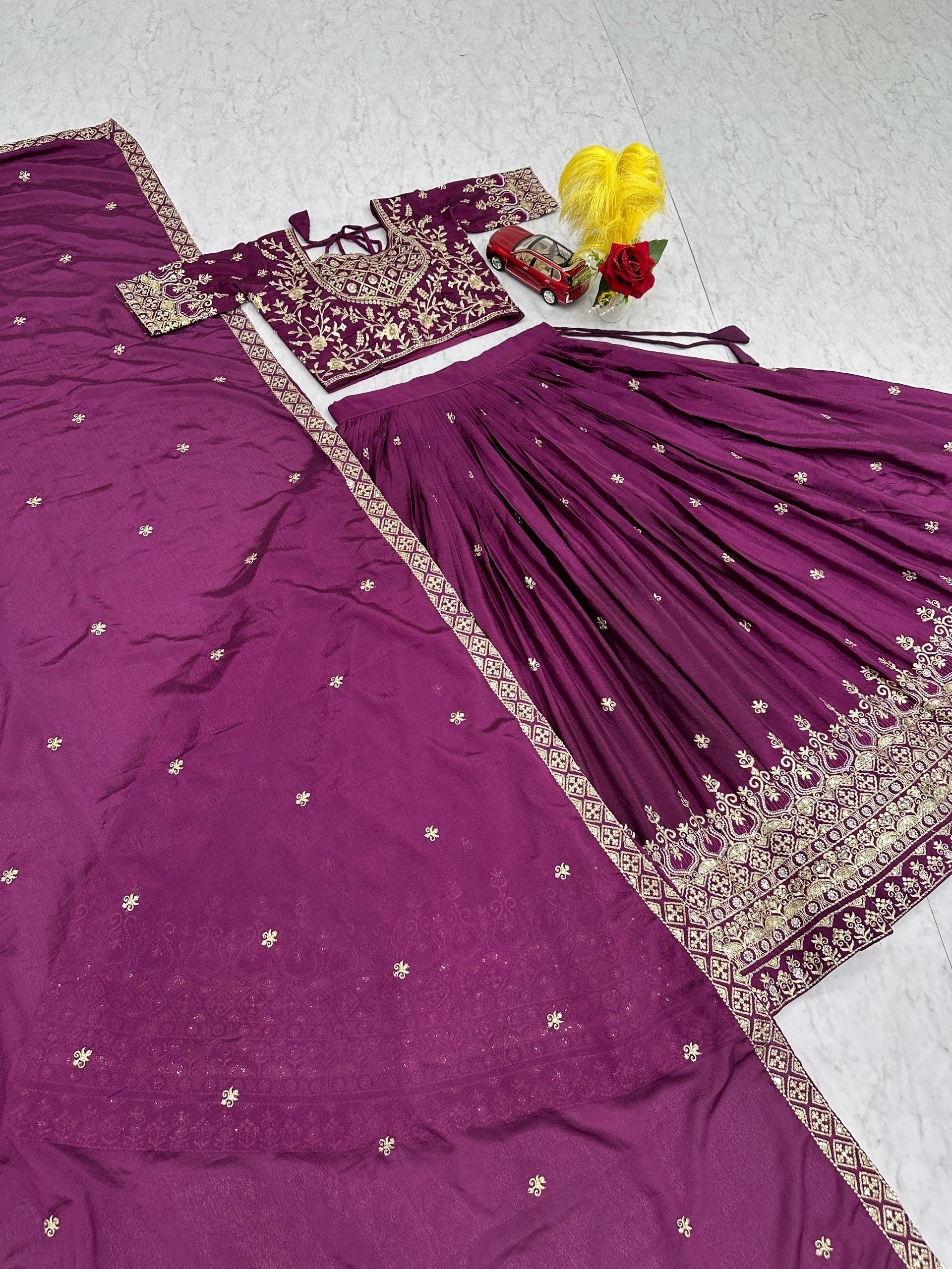 Chinon Silk Embroidered Lehenga Choli with Dupatta (Fully Stitched)
