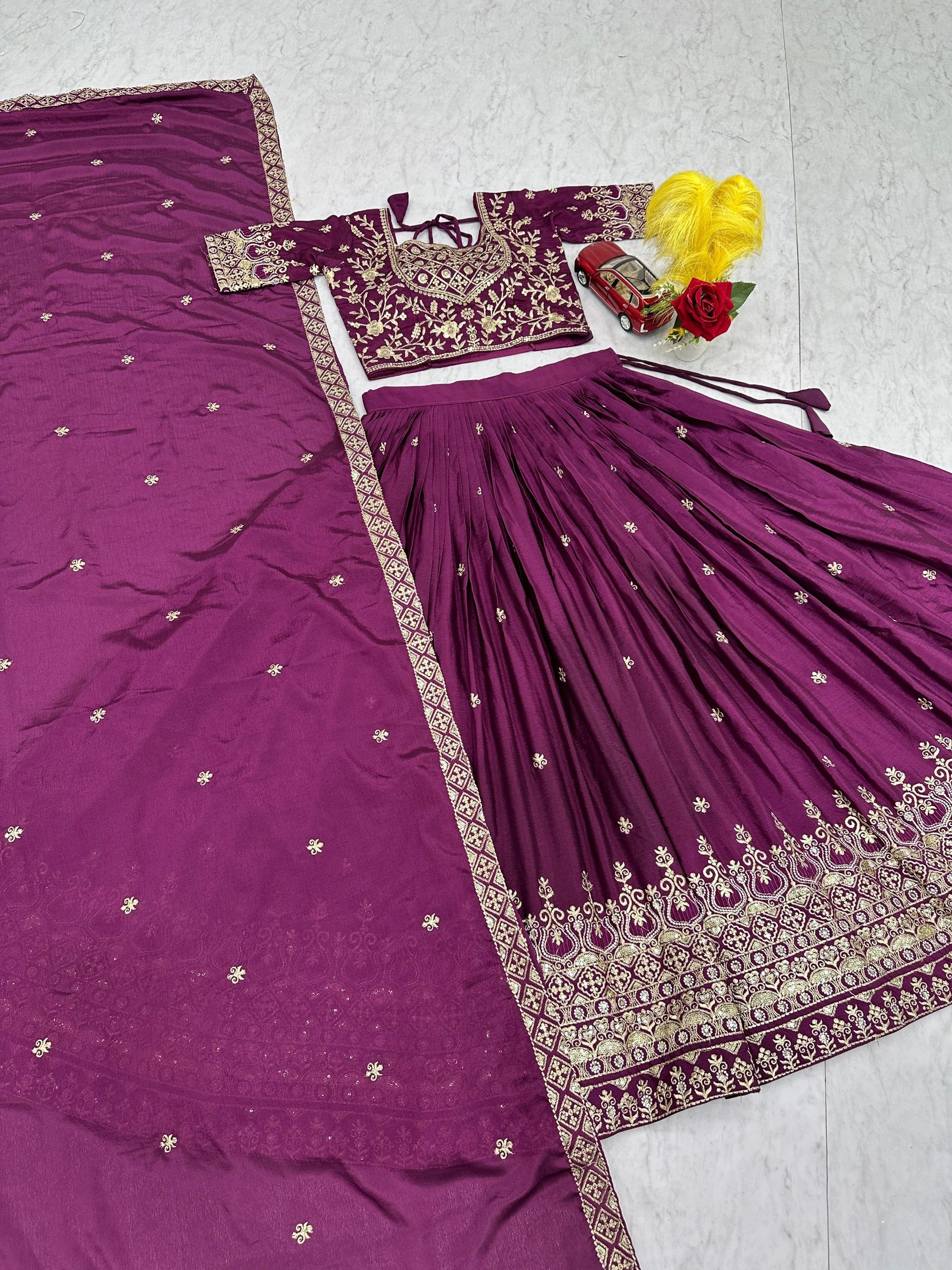 Chinon Silk Embroidered Lehenga Choli with Dupatta (Fully Stitched)