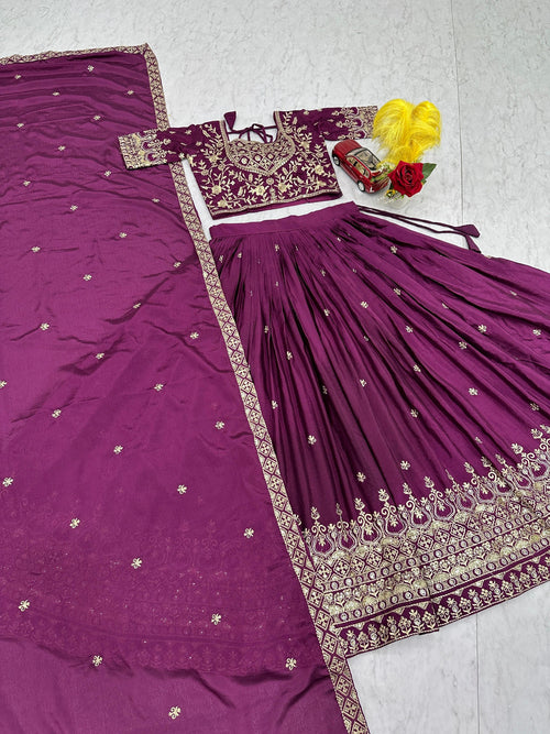 Chinon Silk Embroidered Lehenga Choli with Dupatta (Fully Stitched)