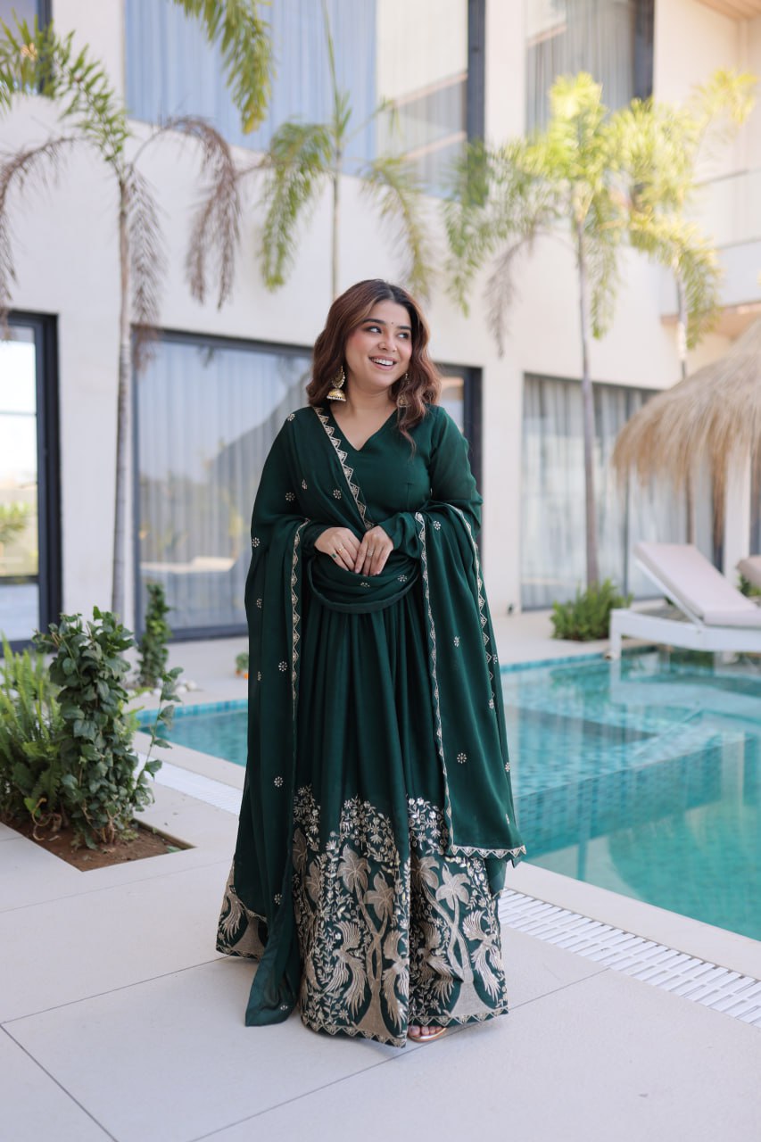 Rangoli Crush Embroidered Gown with Dupatta – Elegant Wedding & Festive Wear