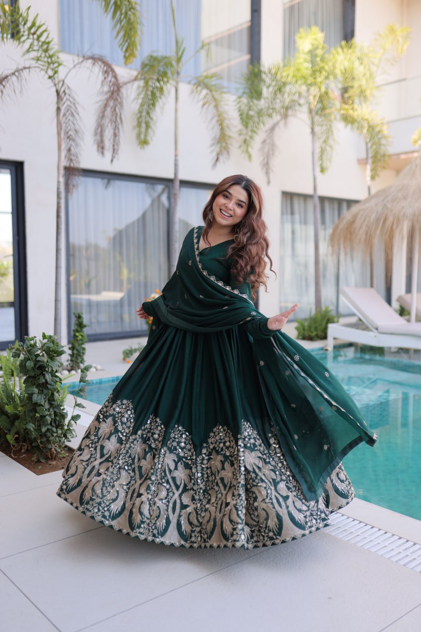 Designer Rangoli Crush Embroidered Gown with Dupatta – Elegant Wedding & Festive Wear