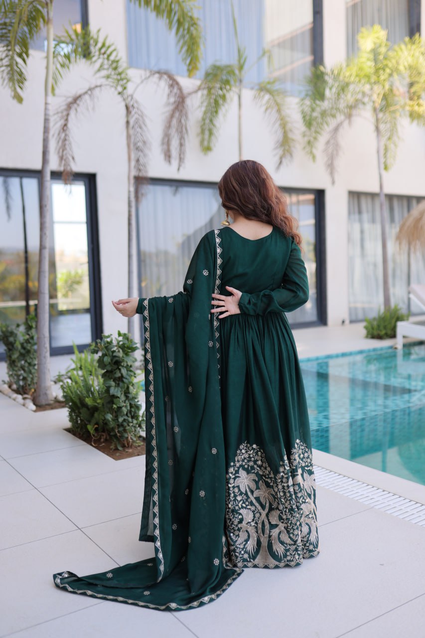 Rangoli Crush Embroidered Gown with Dupatta – Elegant Wedding & Festive Wear