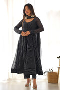 Laheriya Print Faux Georgette Anarkali Gown Set with Dupatta & Pant