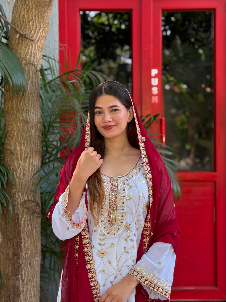 Premium Embroidered Faux Georgette Plazo Suit Set
