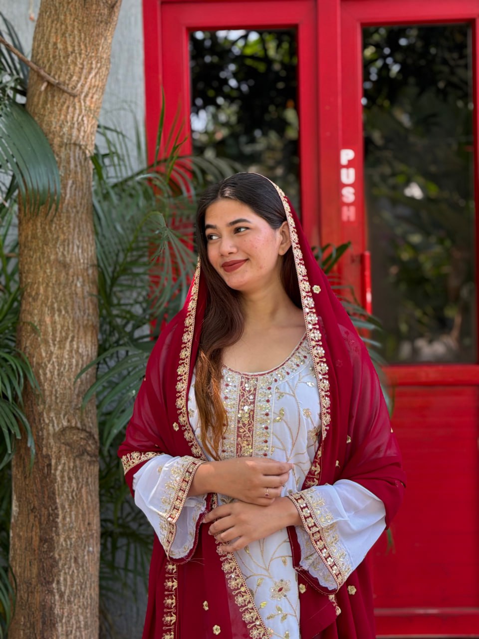 Premium Embroidered Faux Georgette Plazo Suit Set