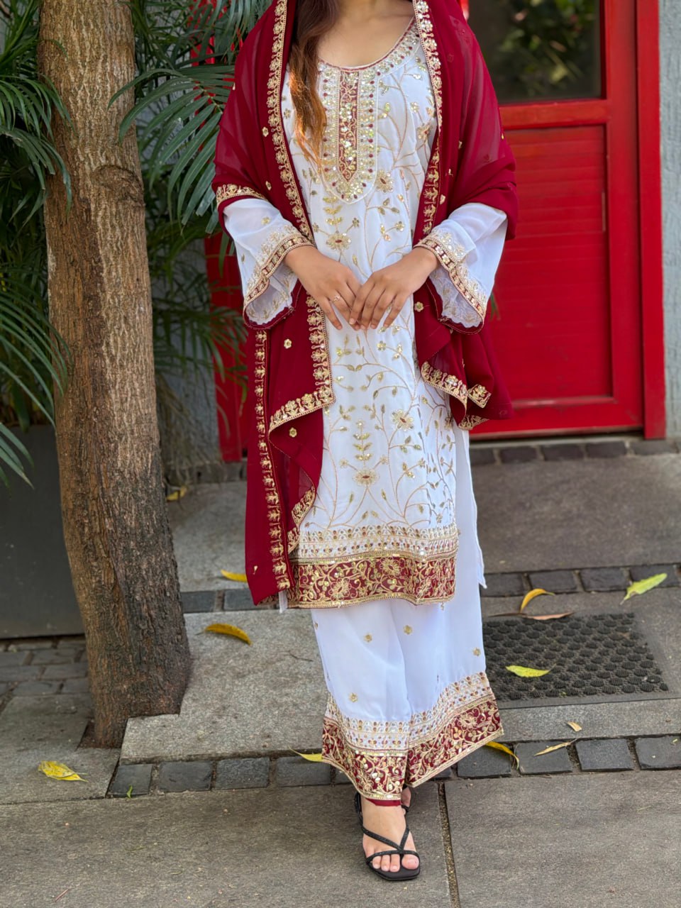 Premium Embroidered Faux Georgette Plazo Suit Set