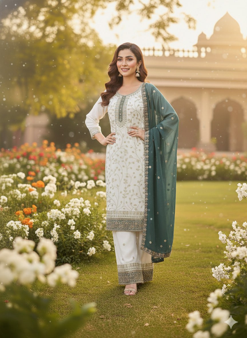 Premium Embroidered Faux Georgette Plazo Suit Set