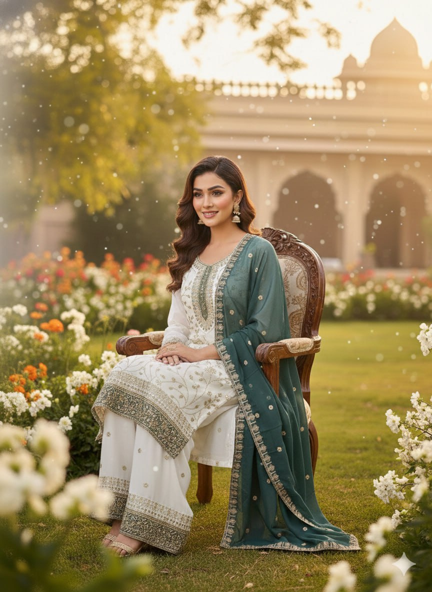 Premium Embroidered Faux Georgette Plazo Suit Set