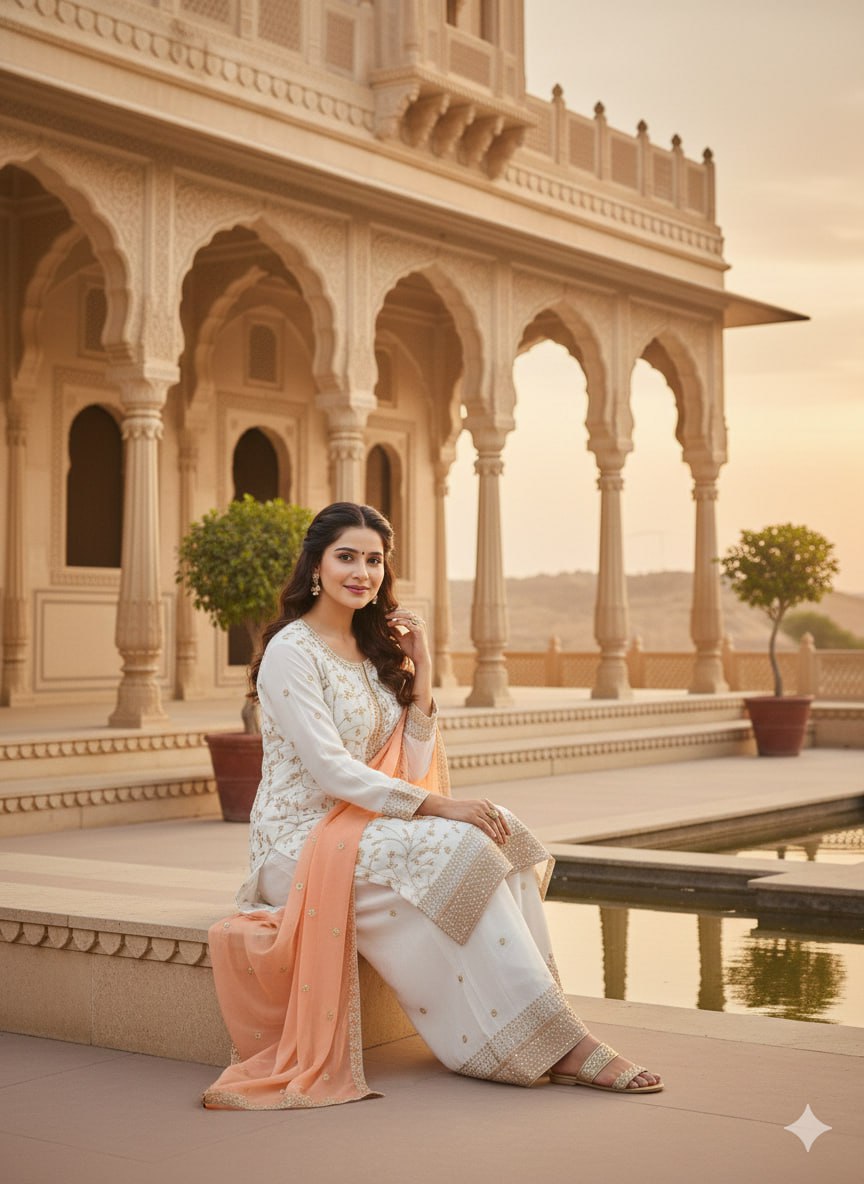 Premium Embroidered Faux Georgette Plazo Suit Set