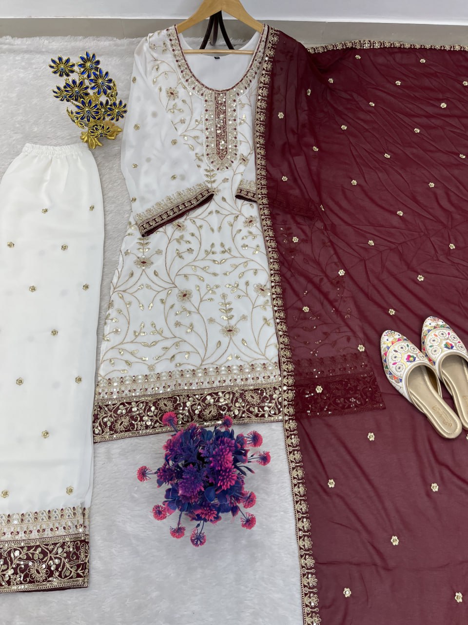 Premium Embroidered Faux Georgette Plazo Suit Set