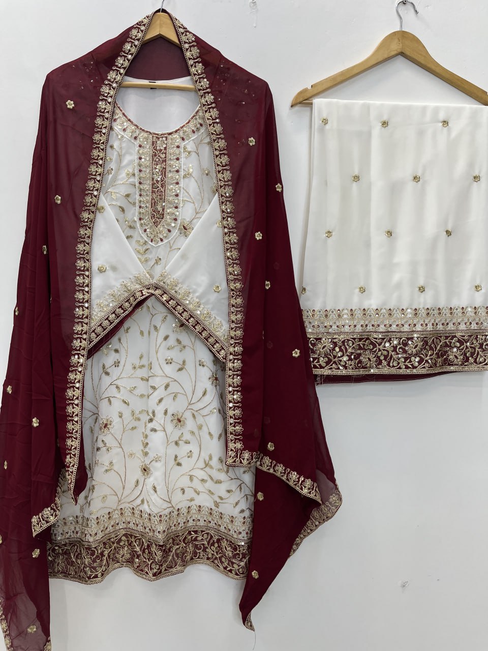 Premium Embroidered Faux Georgette Plazo Suit Set