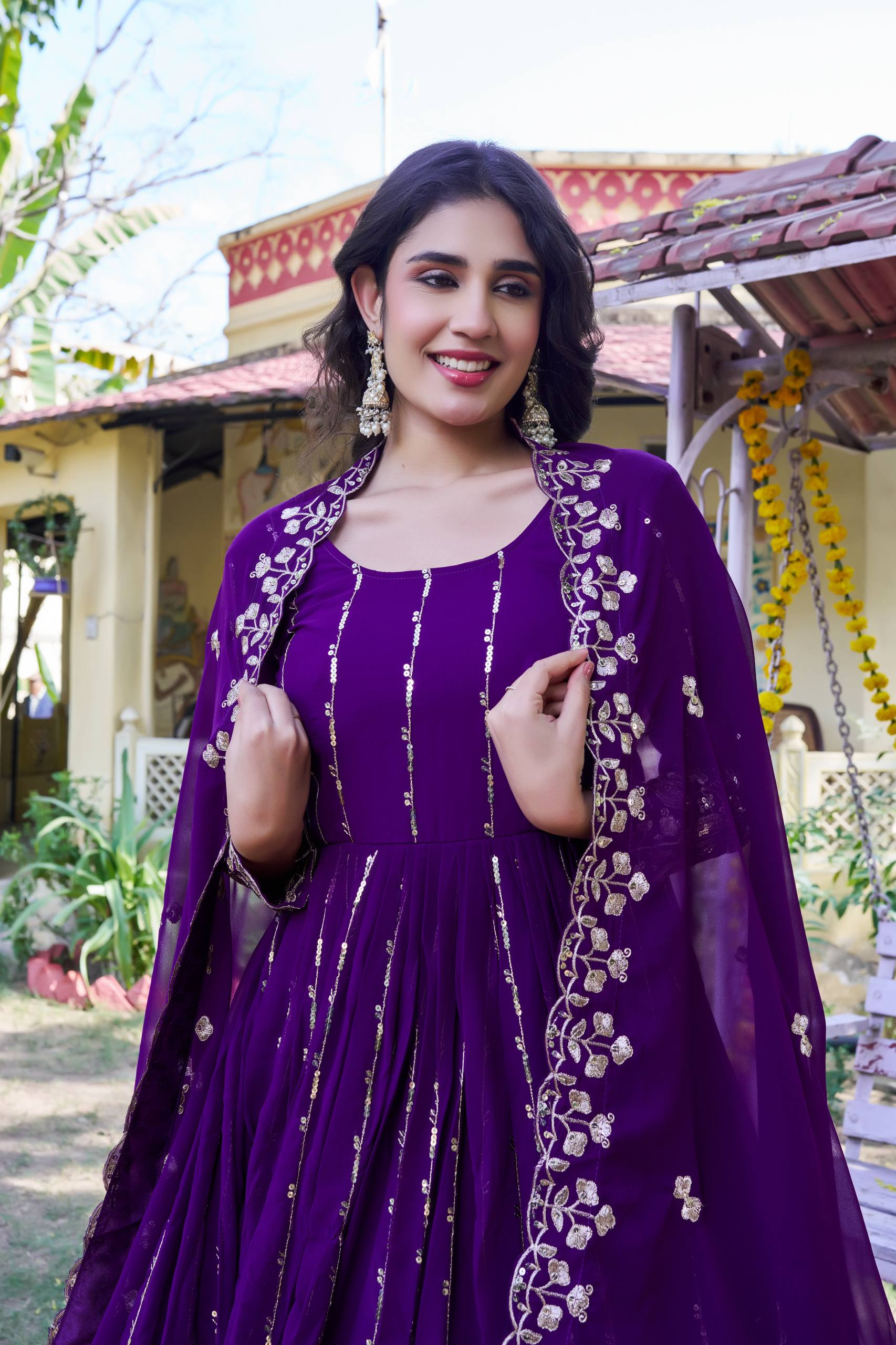 Heavy Designer Fox Georgette Gown with 5mm Sequence Embroidered Dupatta