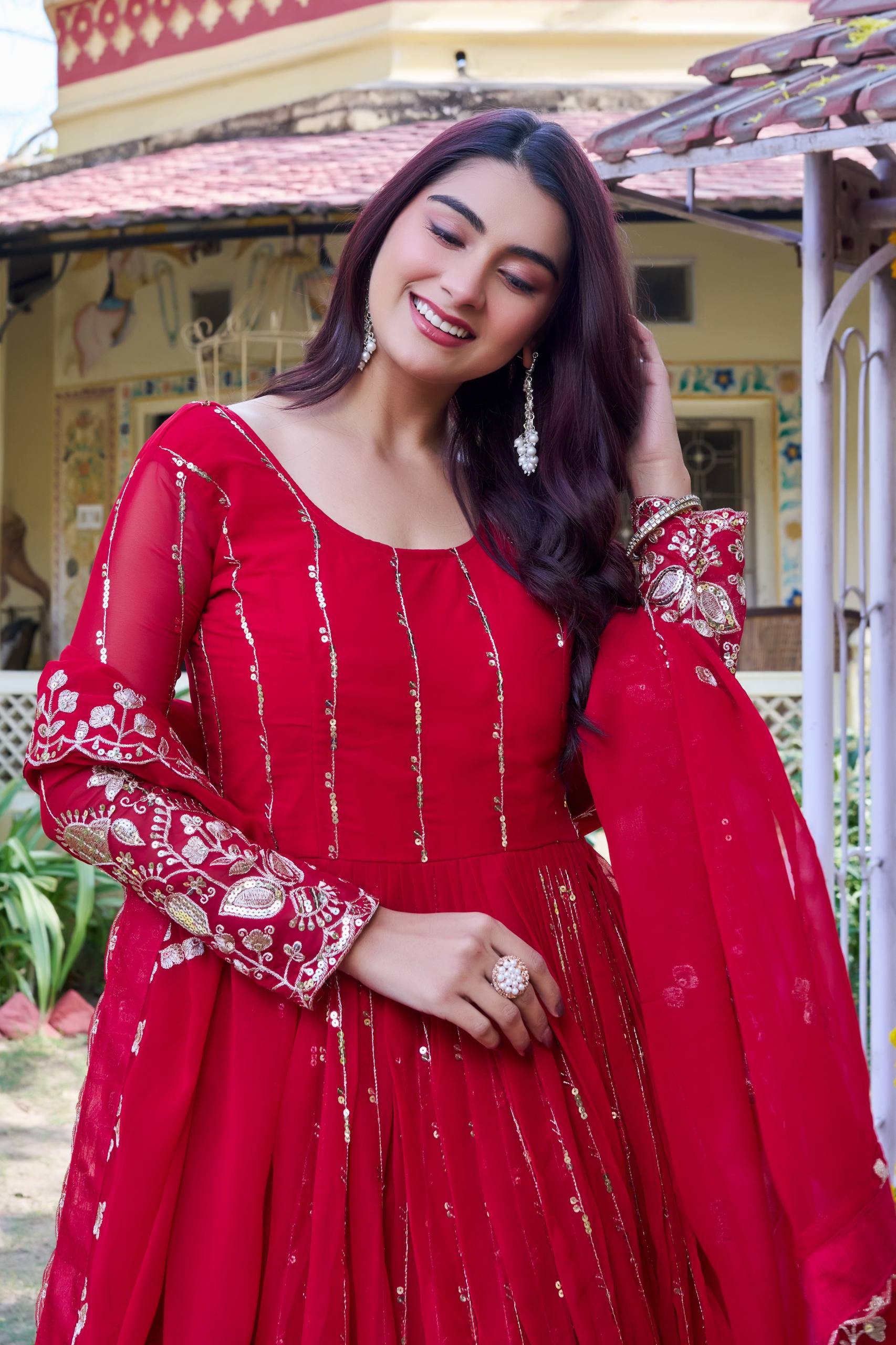 Heavy Designer Fox Georgette Gown with 5mm Sequence Embroidered Dupatta