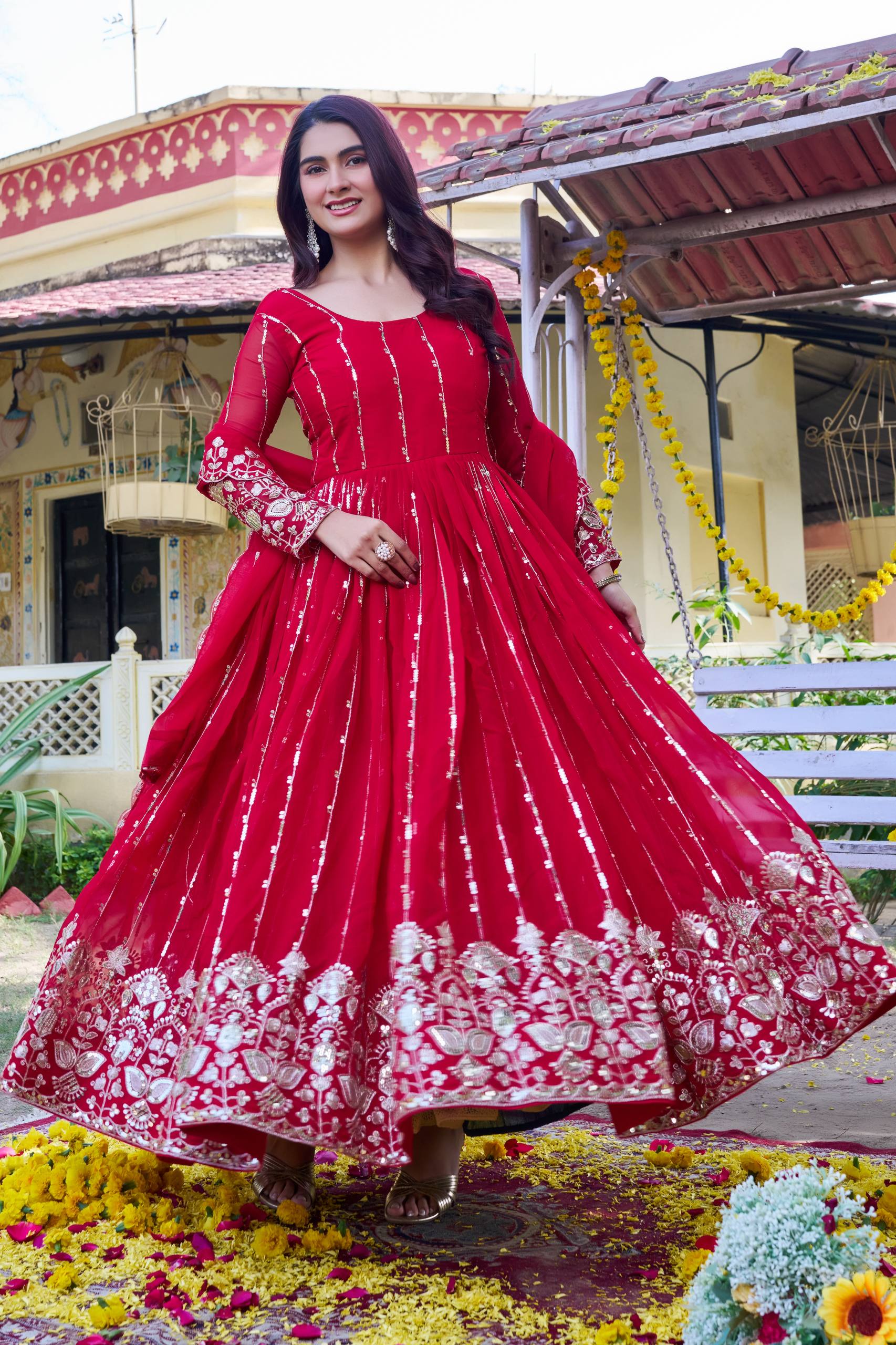 Heavy Designer Fox Georgette Gown with 5mm Sequence Embroidered Dupatta
