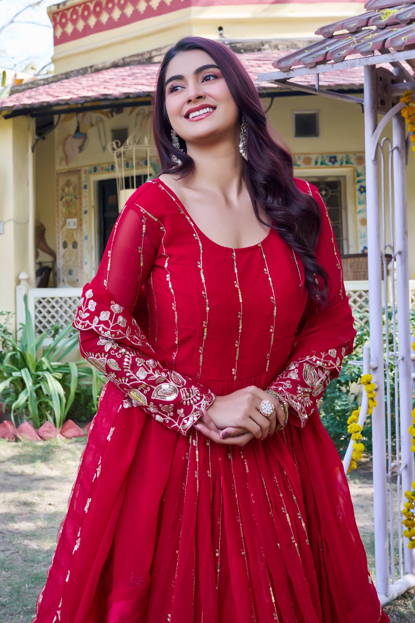 Heavy Designer Fox Georgette Gown with 5mm Sequence Embroidered Dupatta