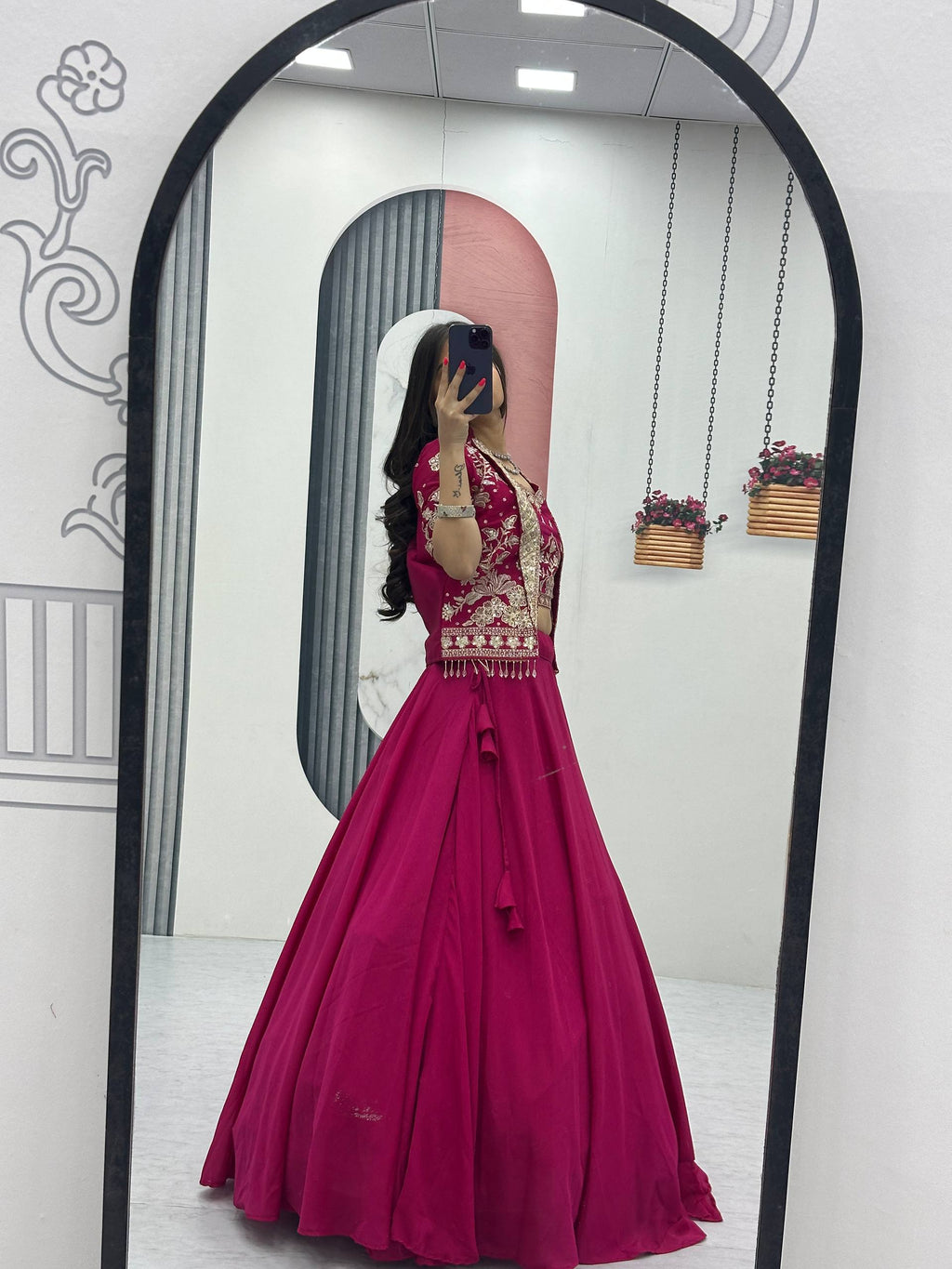 Designer Chinon Lehenga with Embroidered Blouse and Heavy Work Jacket