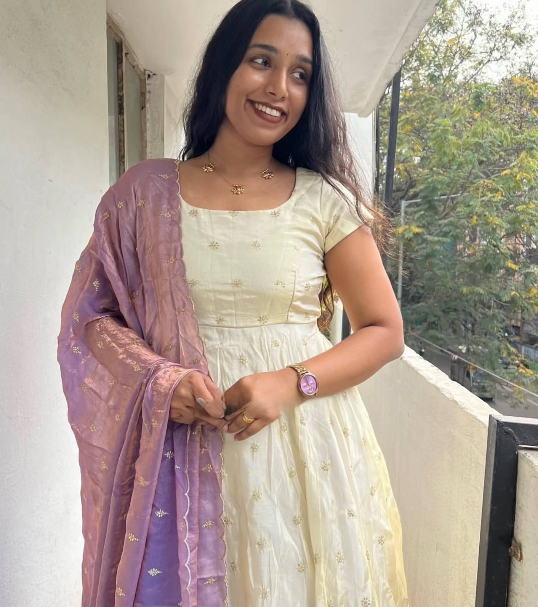 Women’s Premium Muslin Printed Designer Gown with Frill Work