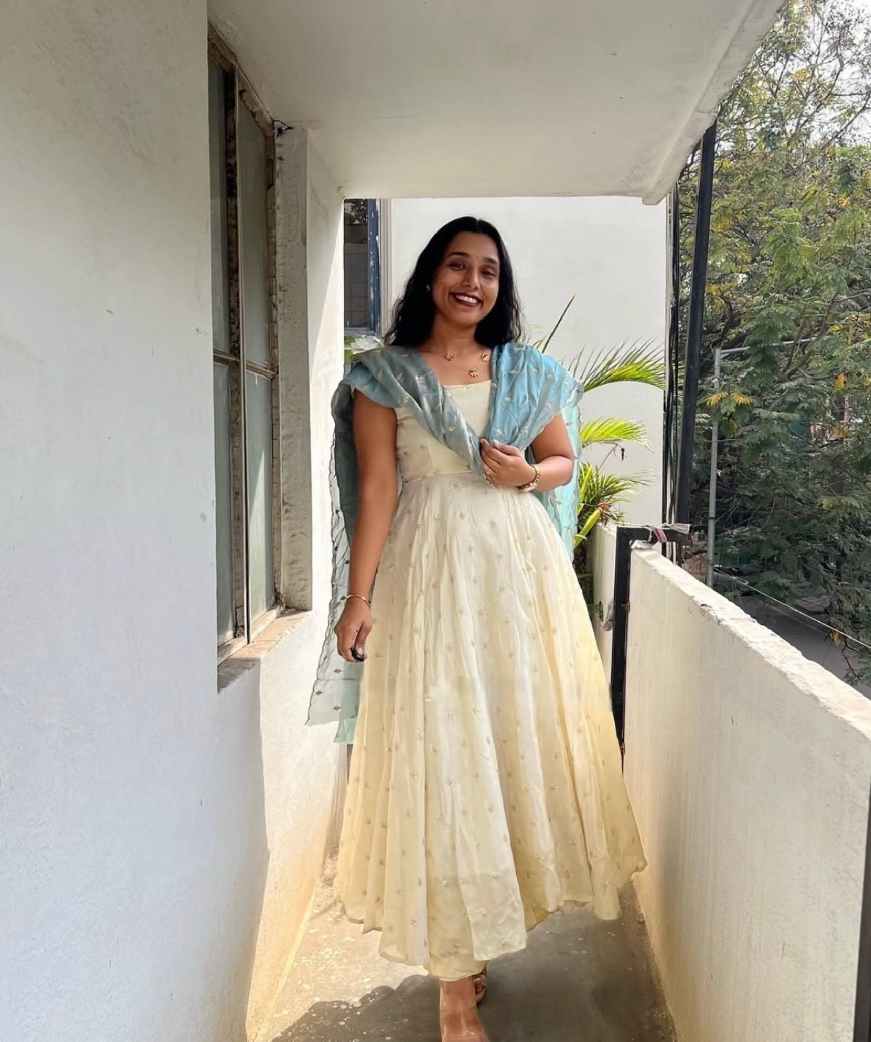 Women’s Premium Muslin Printed Designer Gown with Frill Work