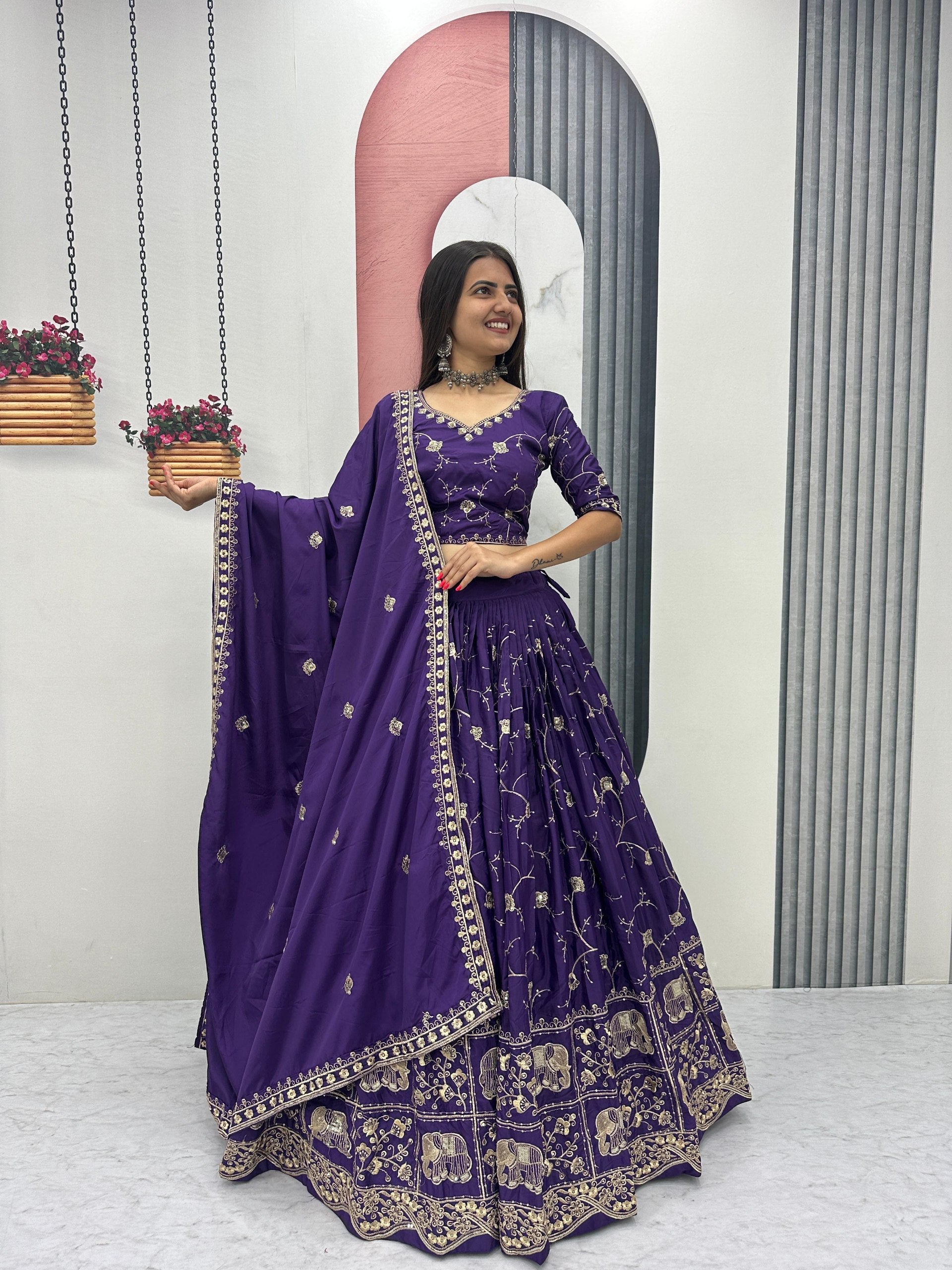 Crepe Silk Embroidered Lehenga Choli with Dupatta (Fully Stitched)