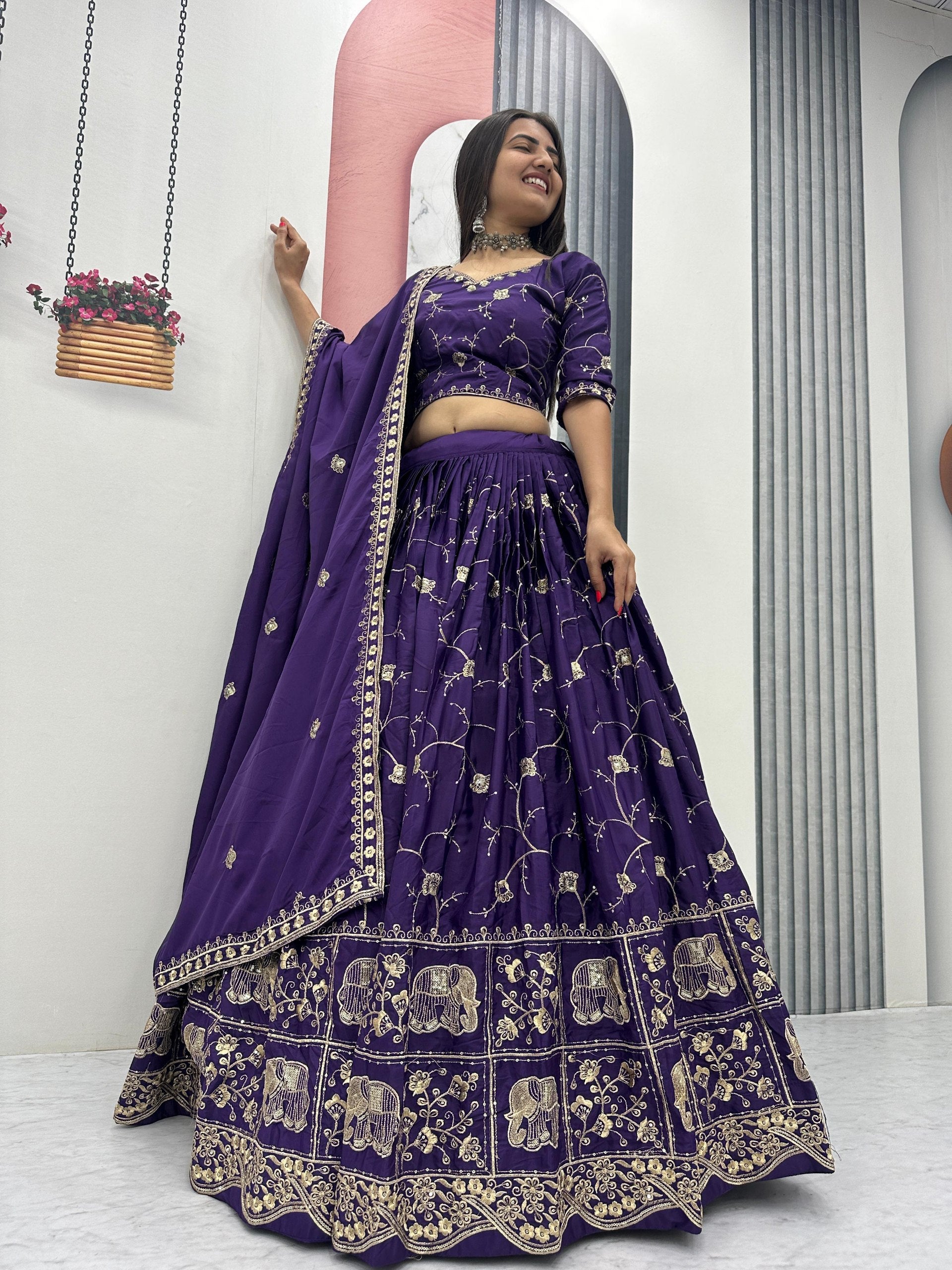 Crepe Silk Embroidered Lehenga Choli with Dupatta (Fully Stitched)