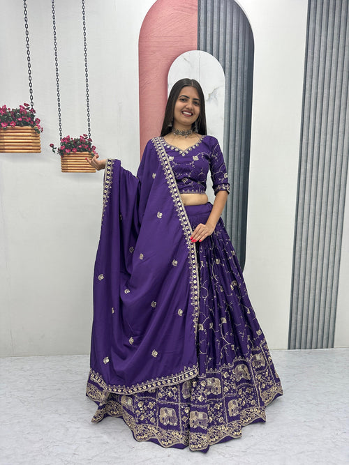 Crepe Silk Embroidered Lehenga Choli with Dupatta (Fully Stitched)