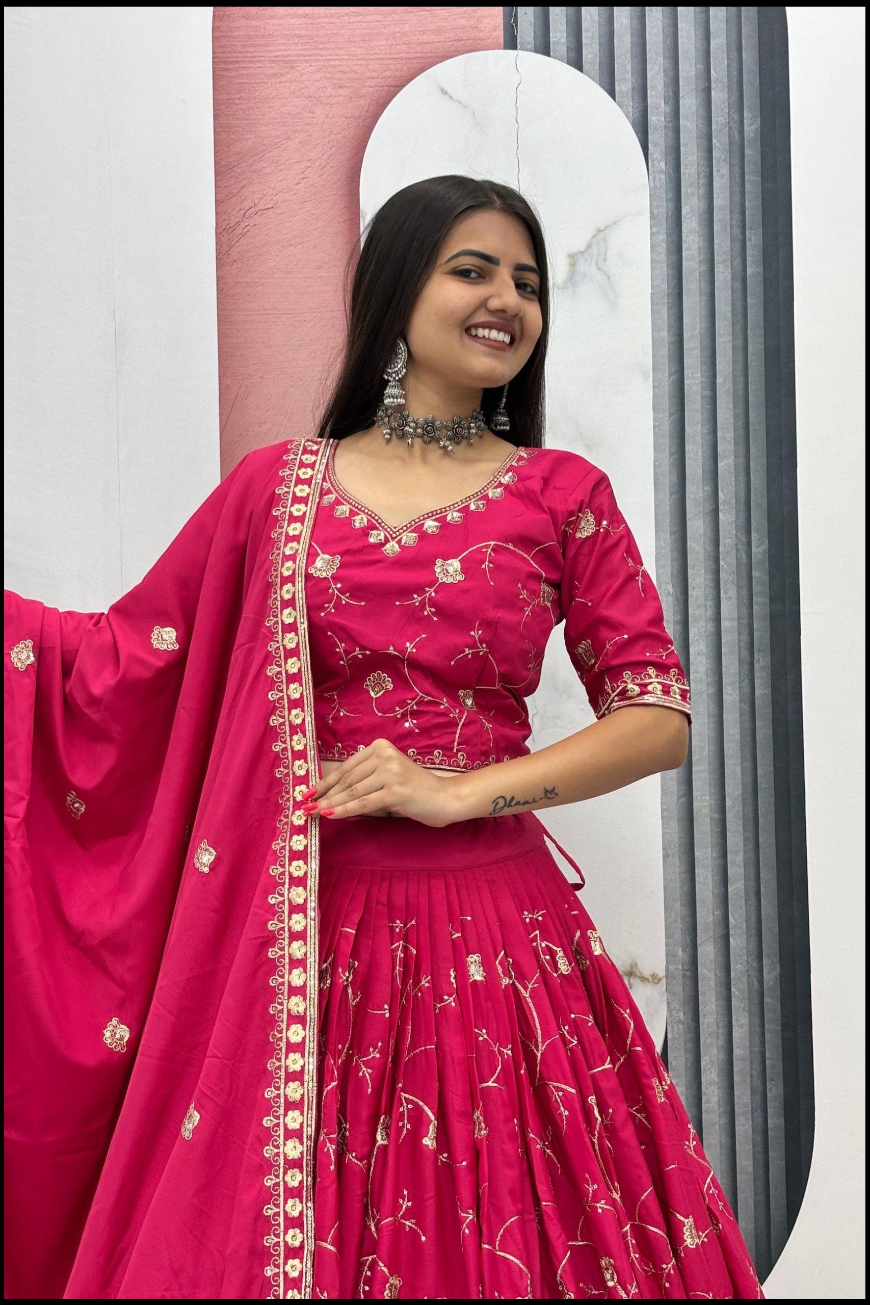 Crepe Silk Embroidered Lehenga Choli with Dupatta (Fully Stitched)