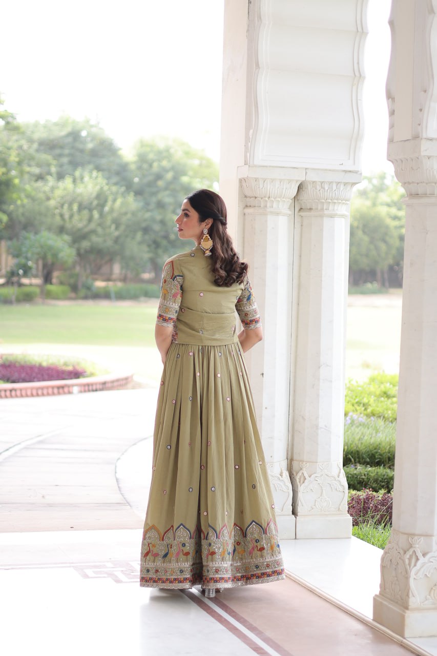 Vichitra Silk Embroidered Gown with Designer Koti Set