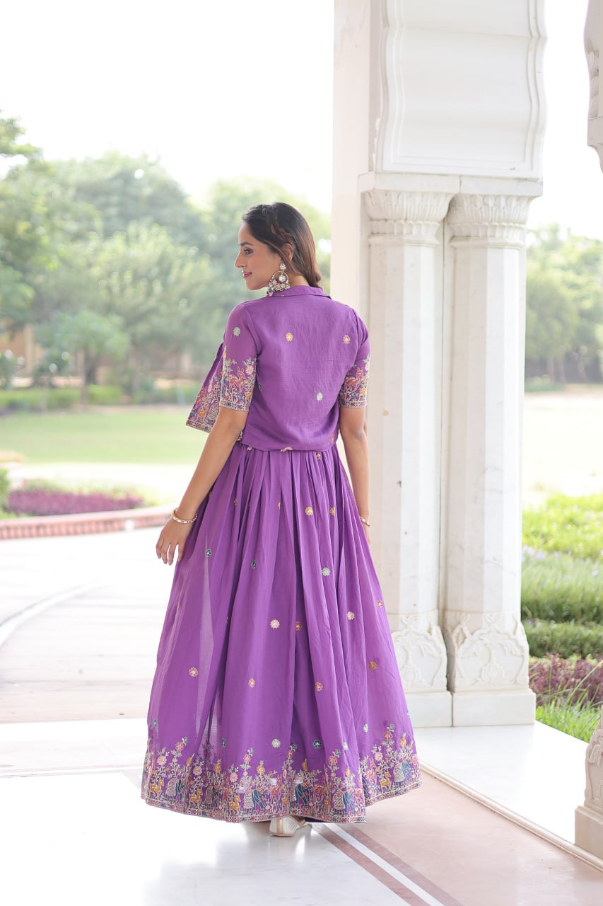 Vichitra Silk Embroidered Gown with Designer Koti Set