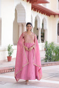 Gold Crush Sequins & Zari Embroidered Gown with Dupatta – Designer Wedding & Festive Wear