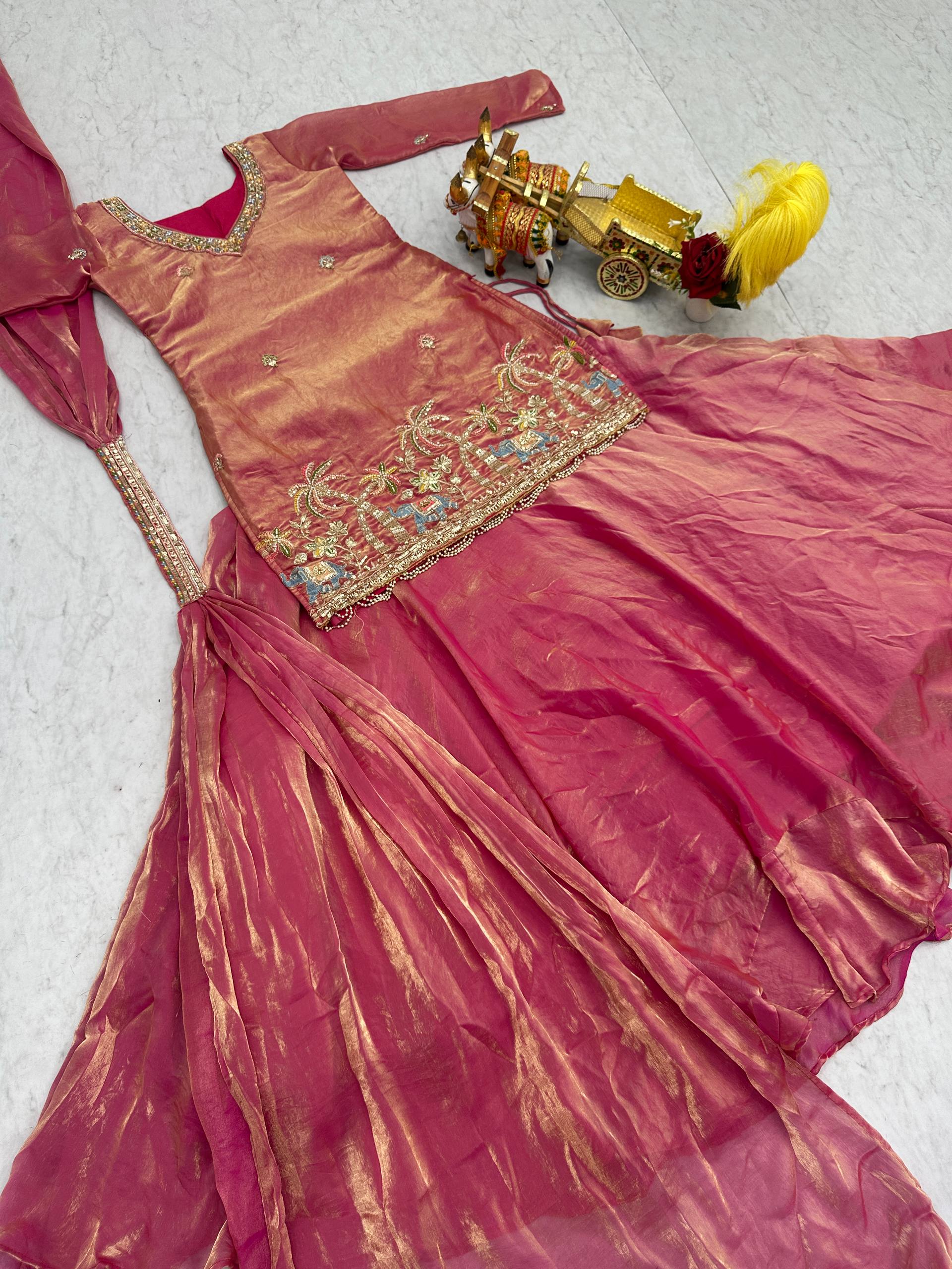 Heavy Designer Fendy Lehenga Kurti Set with Embroidery Moti & Sequence Work