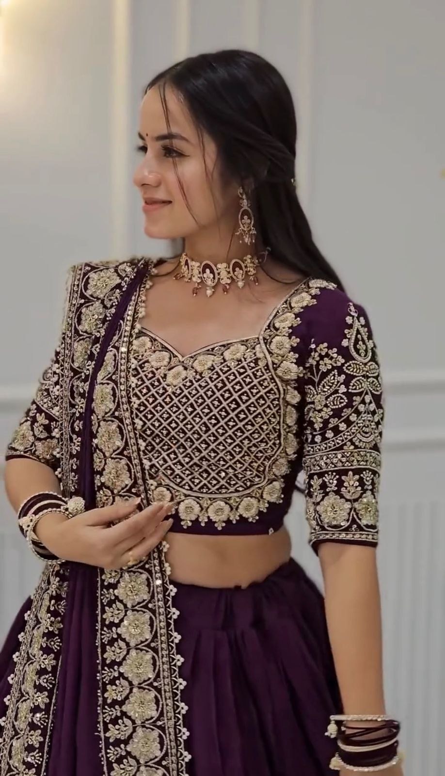 Chinon Lehenga Choli Set with Embroidered Dupatta & Fancy Latkan
