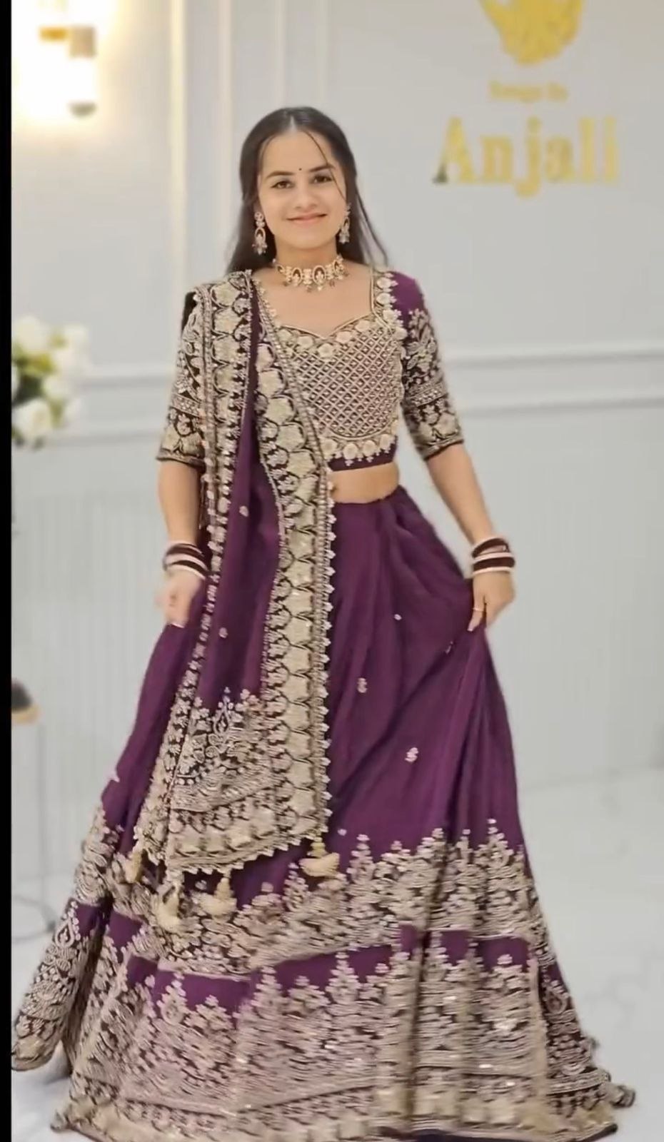 Chinon Lehenga Choli Set with Embroidered Dupatta & Fancy Latkan