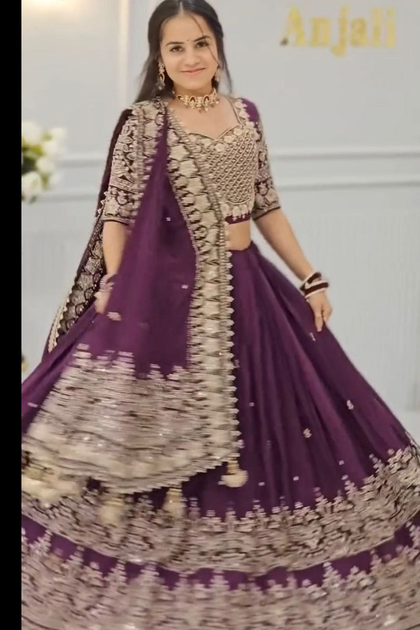 Chinon Lehenga Choli Set with Embroidered Dupatta & Fancy Latkan