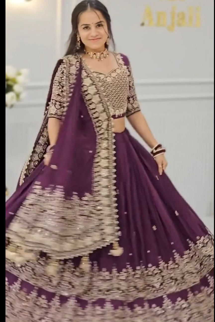 Chinon Lehenga Choli Set with Embroidered Dupatta & Fancy Latkan