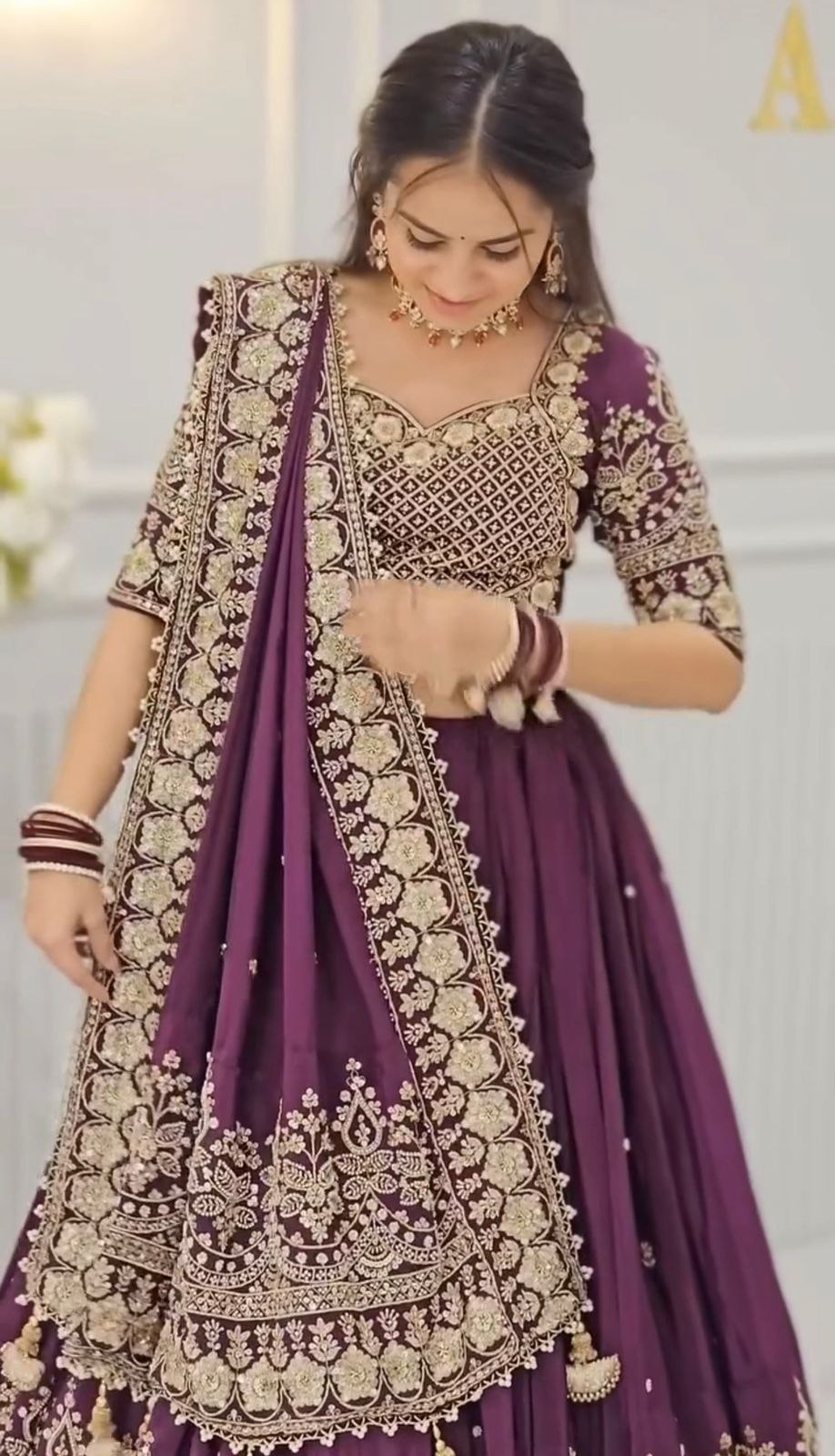Chinon Lehenga Choli Set with Embroidered Dupatta & Fancy Latkan