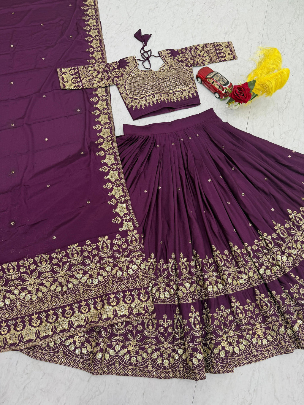 Chinon Lehenga Choli Set with Embroidered Dupatta & Fancy Latkan
