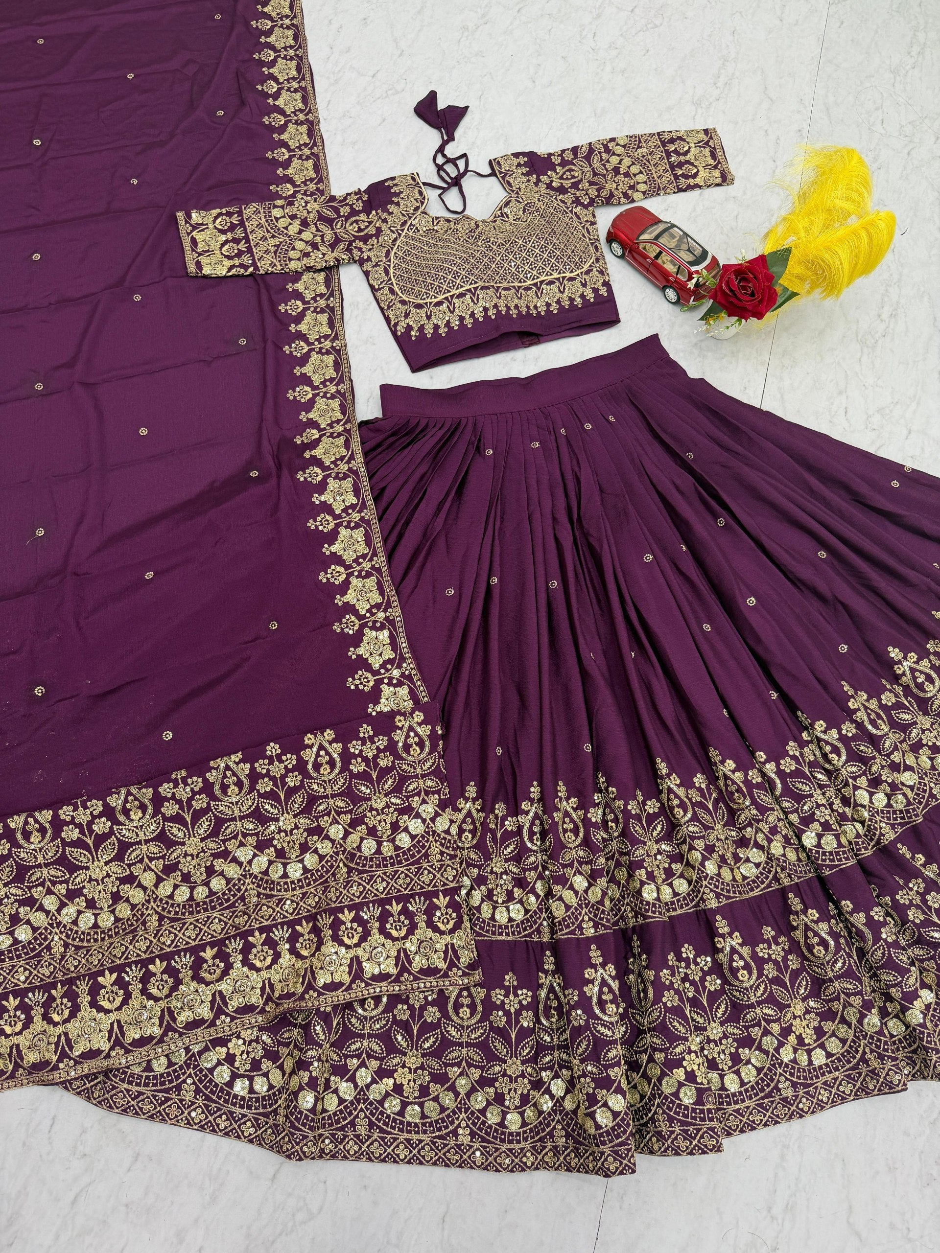 Chinon Lehenga Choli Set with Embroidered Dupatta & Fancy Latkan