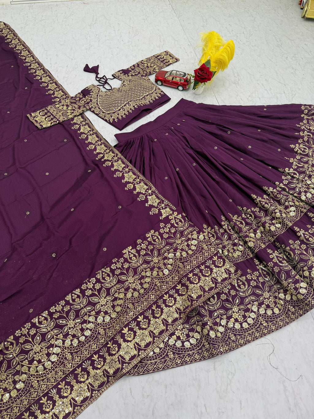 Chinon Lehenga Choli Set with Embroidered Dupatta & Fancy Latkan