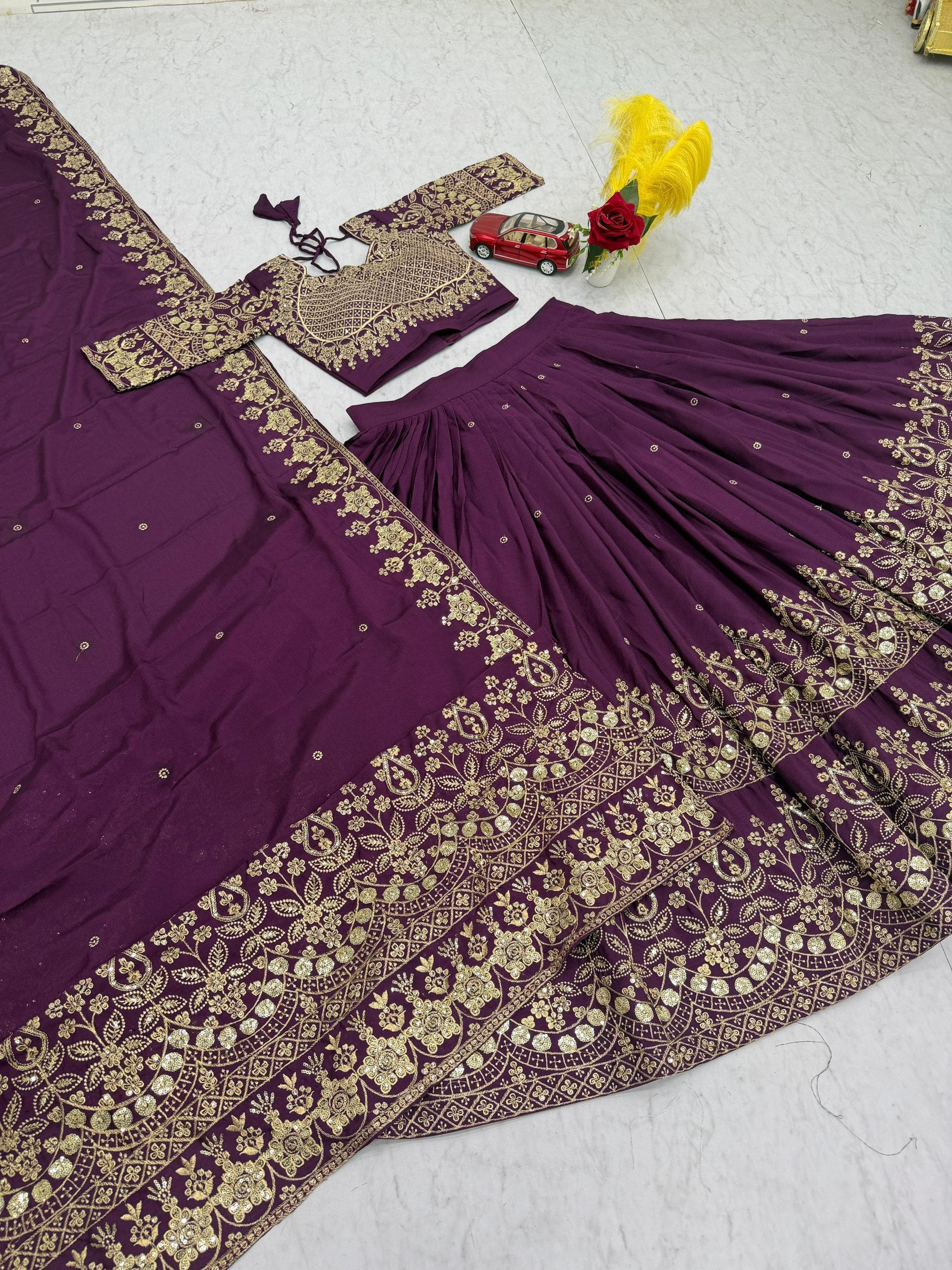 Chinon Lehenga Choli Set with Embroidered Dupatta & Fancy Latkan