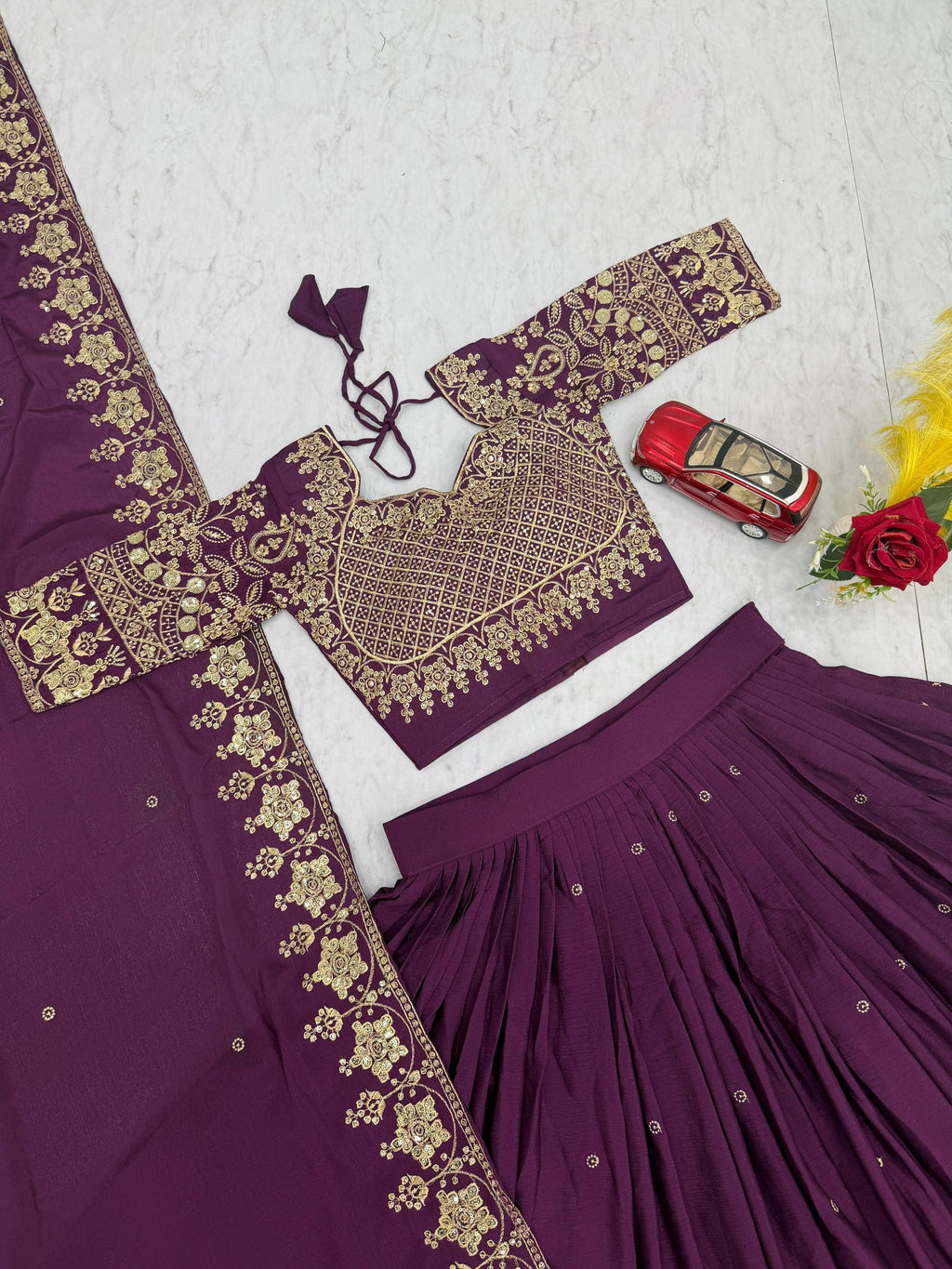 Chinon Lehenga Choli Set with Embroidered Dupatta & Fancy Latkan