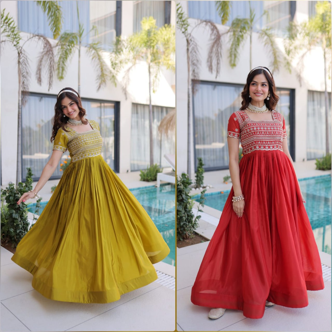 Sequins & Zari Embroidered Gown – Elegant Party & Festive Wear Gown