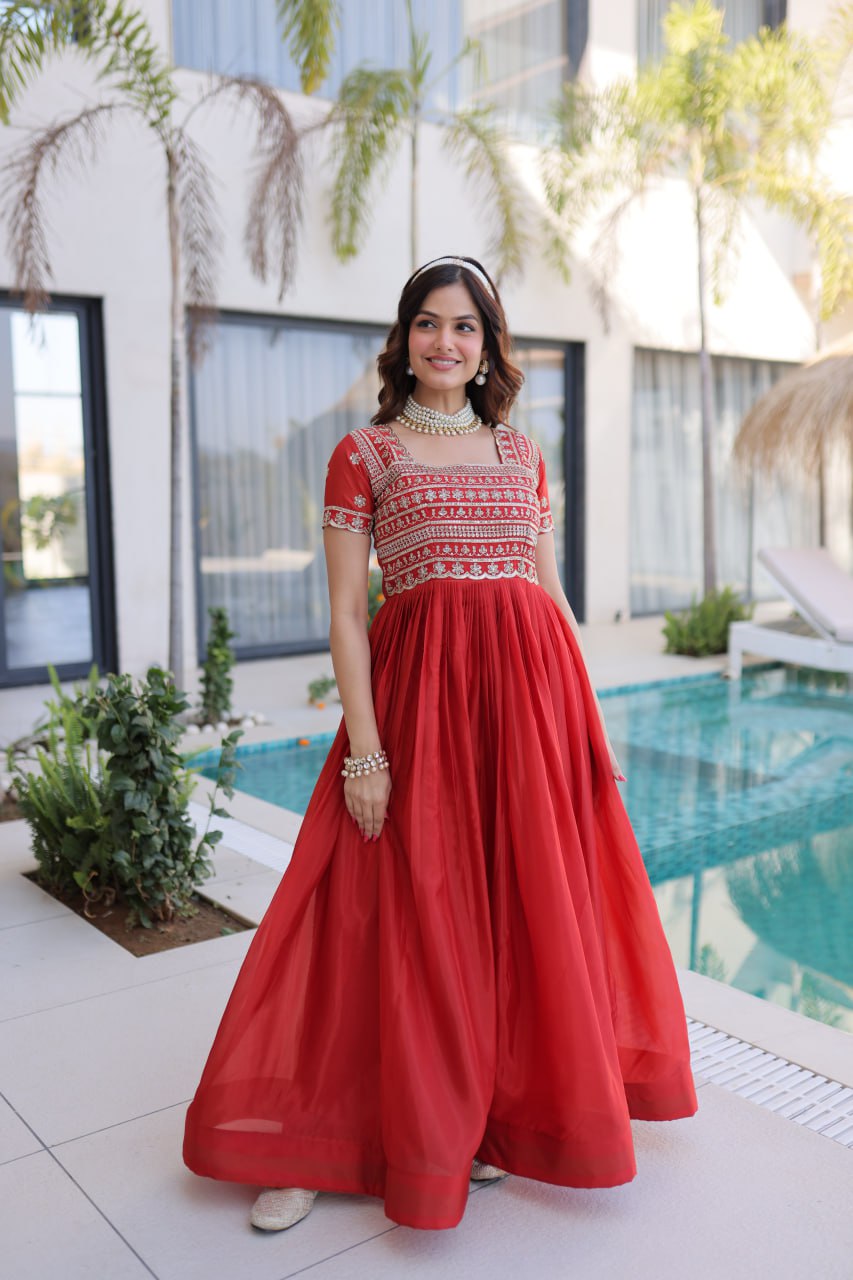 Sequins & Zari Embroidered Gown – Elegant Party & Festive Wear Gown